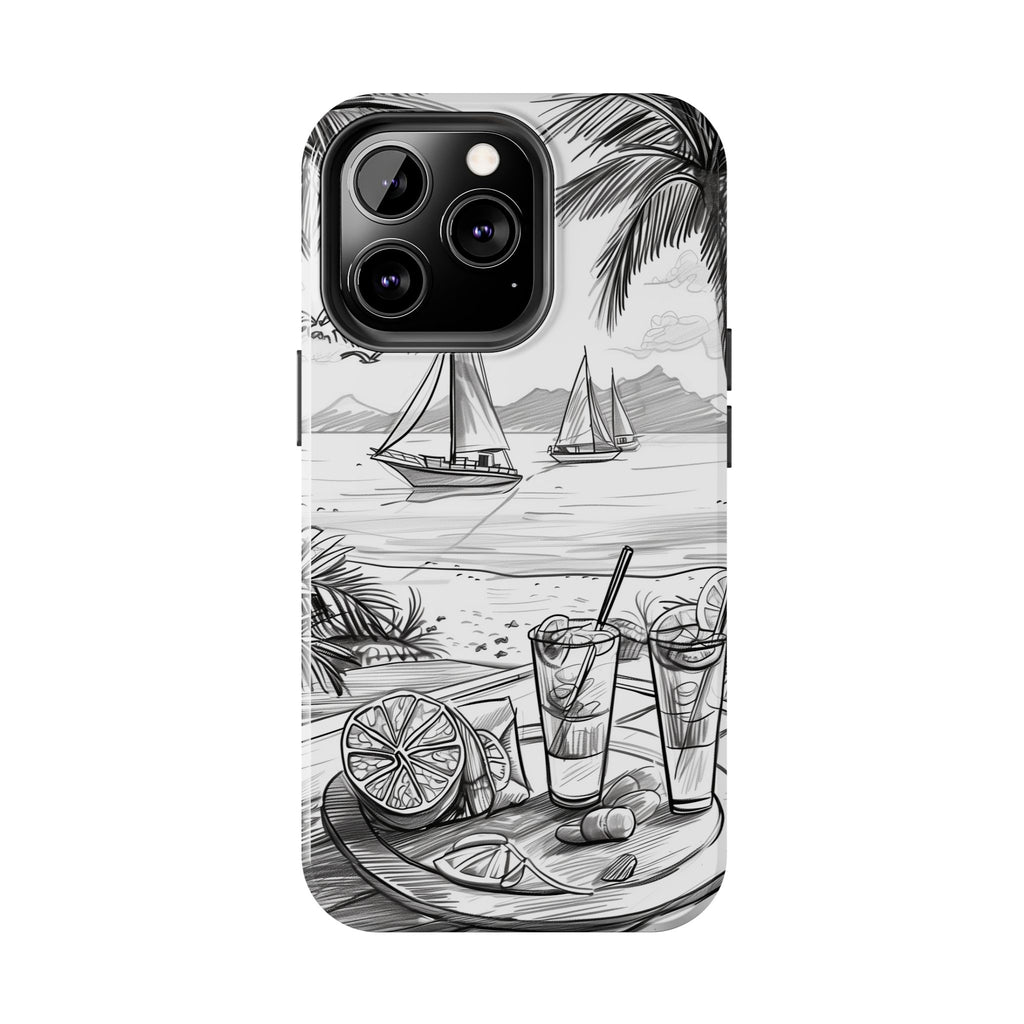 Beach Vibes Phone Case: Hand-Drawn Tiki Drinks & Tropical Paradise Design