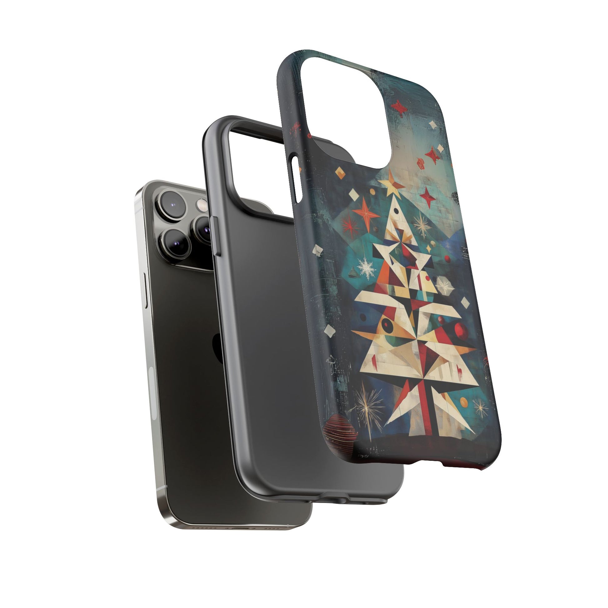 Mosaic Festive Christmas Tree Art Deco Stained Glass Phone Case Rankin Bass Style MidMod Design iPhone 13 14 15 16 Pro Max Pixel Galaxy