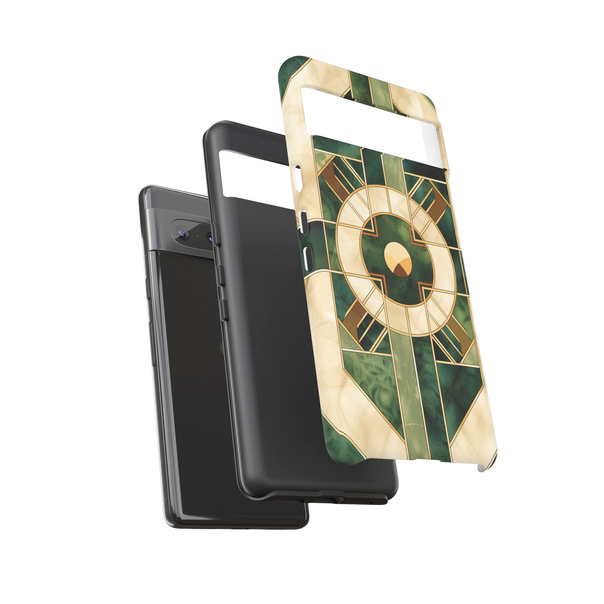 Green Frank Lloyd Wright Inspired Phone Case Geometric Elegance Stained Glass Art Deco Marble Gold 13 14 15 16 iPhone Pro Max Galaxy Pixel