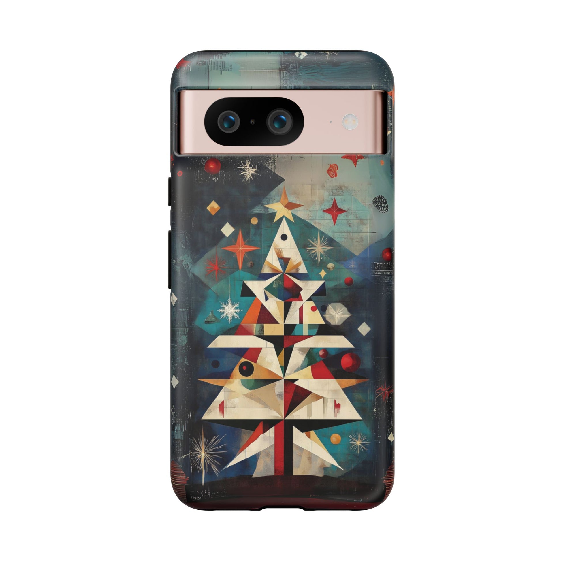 Mosaic Festive Christmas Tree Art Deco Stained Glass Phone Case Rankin Bass Style MidMod Design iPhone 13 14 15 16 Pro Max Pixel Galaxy