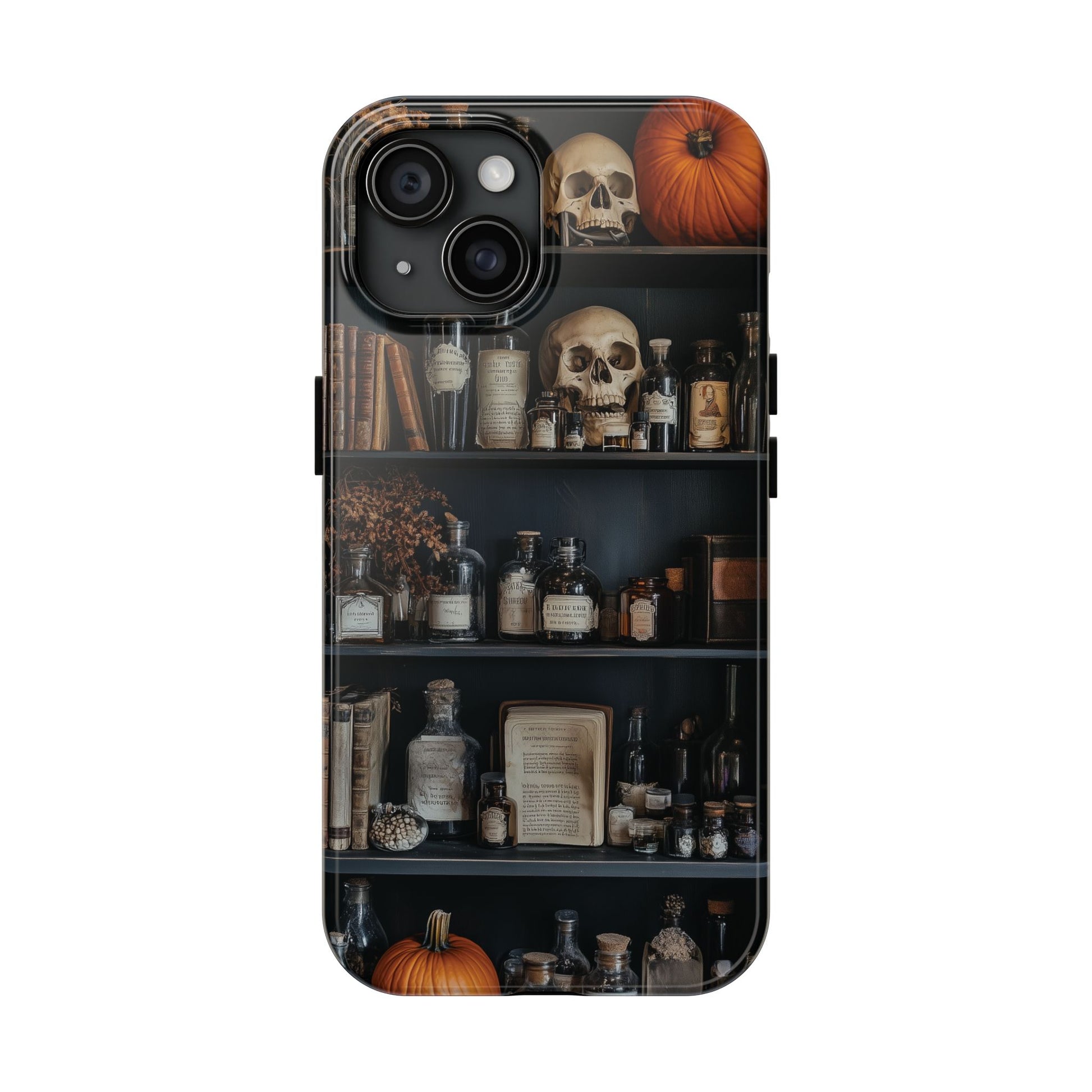 Bookcase Apothecary Goth Dark Academia Skulls floral Black Halloween Pumpkins Samsung Galaxy Apple iPhone 15 Pro Max Case  S24 S23 B