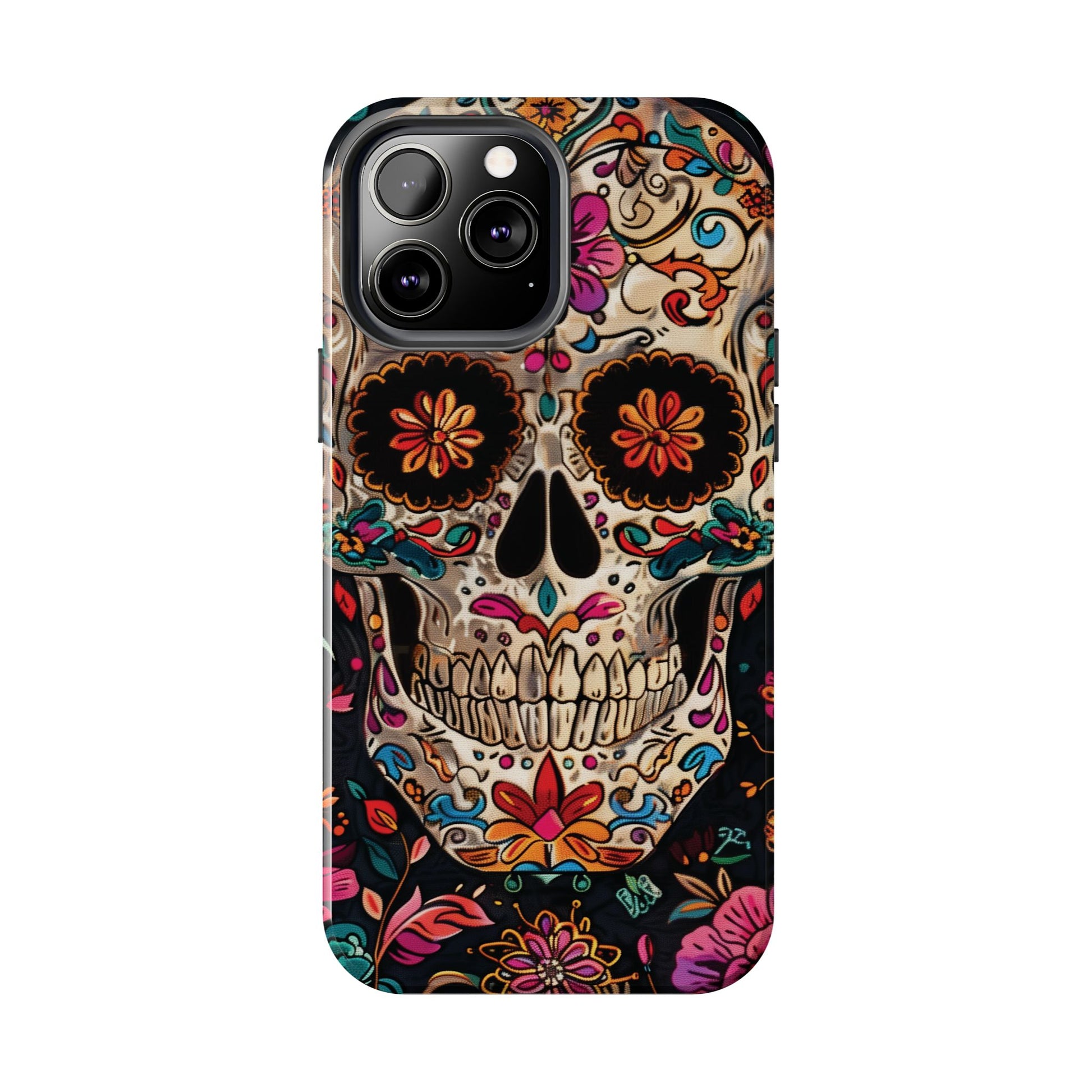 Sugar Skull Phone Case Flowers and Skeletons, Halloween Cottagecore Day of the Dead, Dia de Los Muertos Gothic, iPhone 15 Spooky Case