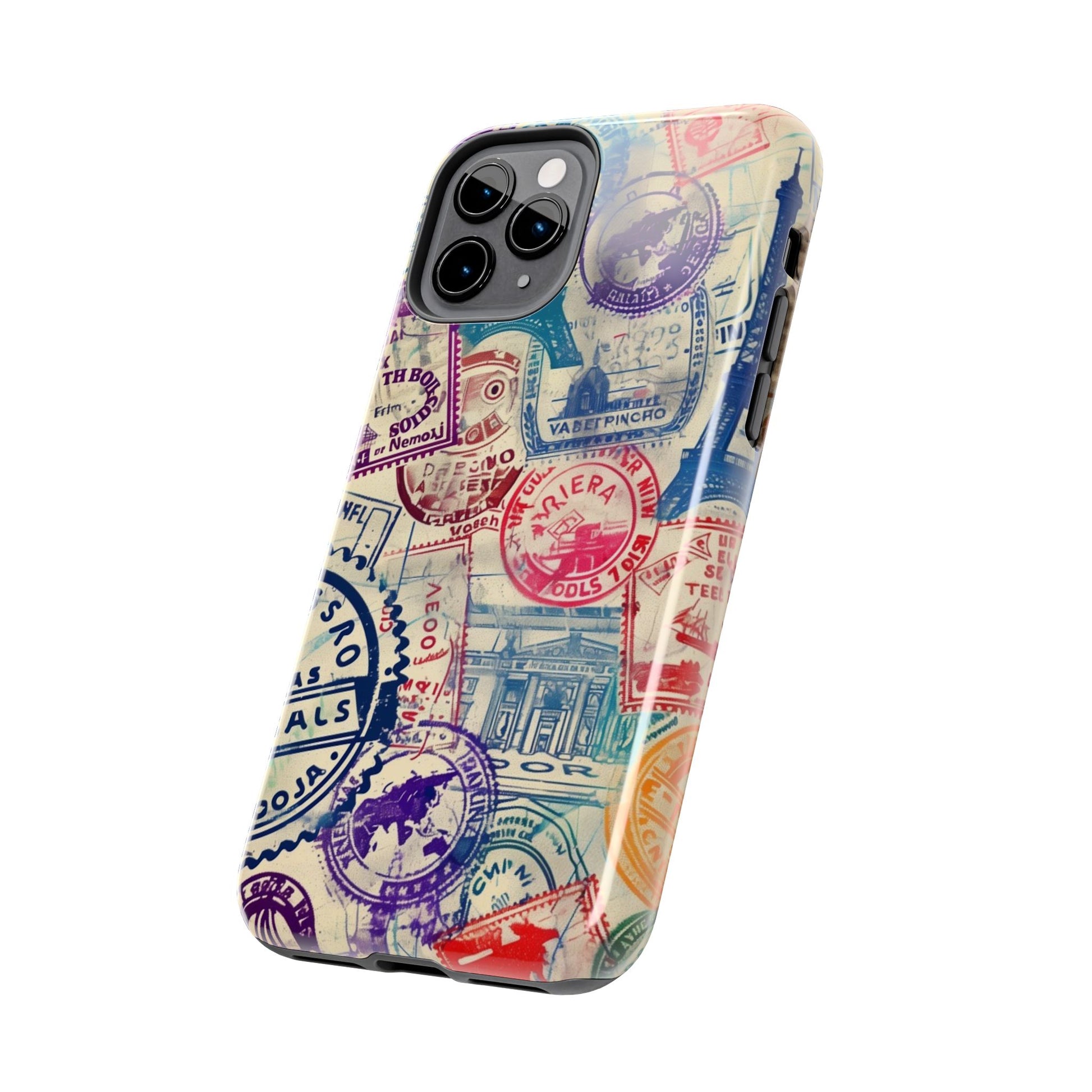 Travel Stamps Tough Phone Case - Durable Vintage Travel Stamps Design - Adventure Inspired Phone Case - Protective Case with travel stamps