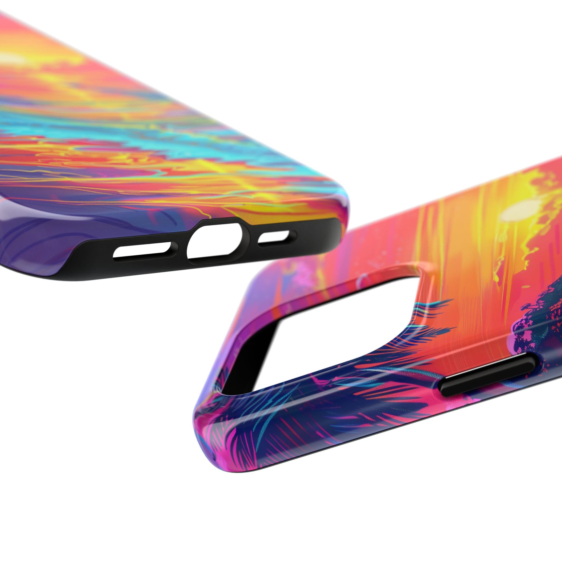 Tough Beach Sunrise Phone Case - Durable Case Lisa Frank Inspired Beach Art - Vibrant Beach Design - Colorful Phone Case for Beach Lovers