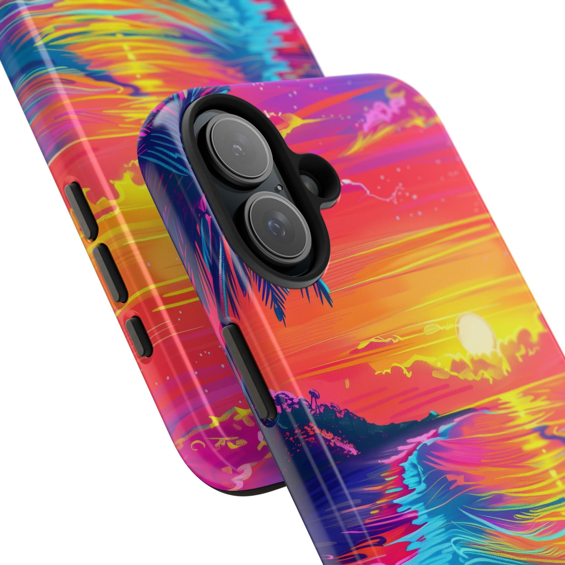 Tough Beach Sunrise Phone Case - Durable Case Lisa Frank Inspired Beach Art - Vibrant Beach Design - Colorful Phone Case for Beach Lovers