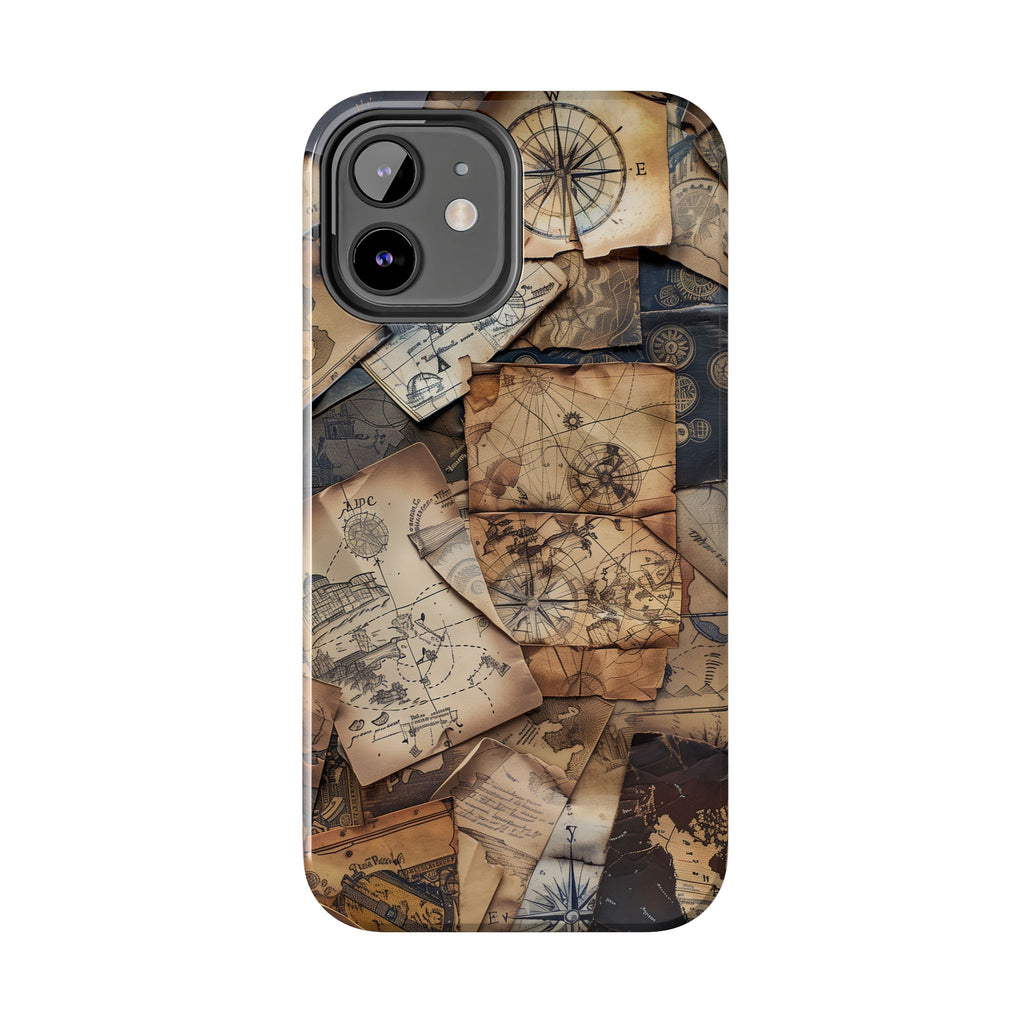 Double Layer Adventure Phone Case - Protective Phone Case Vintage Map and Compass Design - Dual Layer Case with Map Print