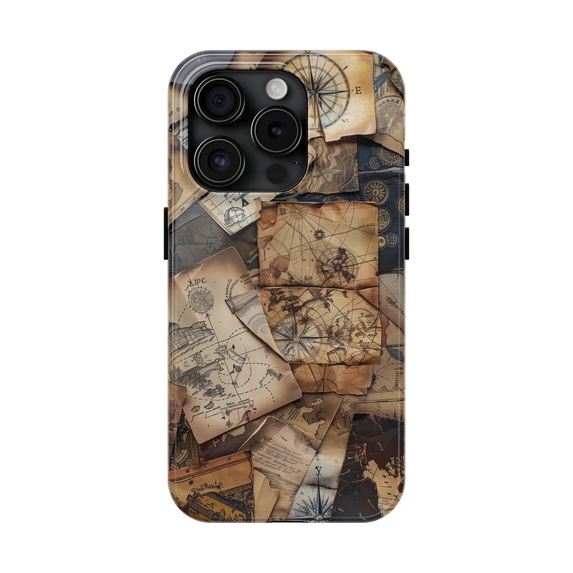 Double Layer Adventure Phone Case - Protective Phone Case Vintage Map and Compass Design - Dual Layer Case with Map Print