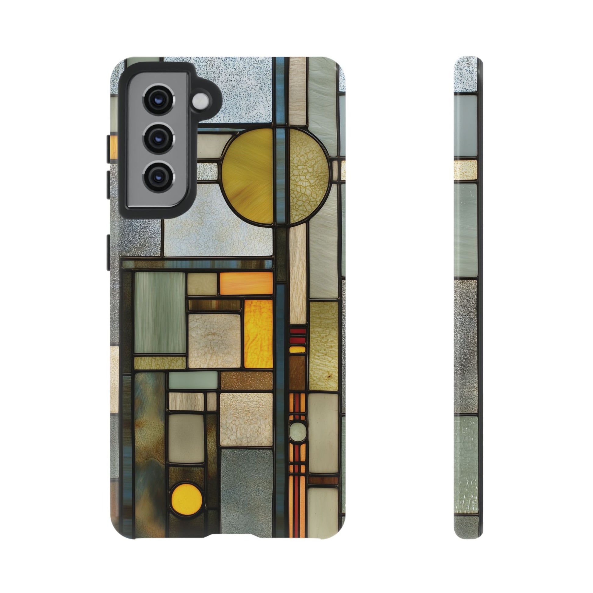 Green Art Deco Stained Glass Phone Case Frank Lloyd Wright Cottage Core Usonian Prairie Style Geometric Stylish  iPhone 14 15 16 Pro