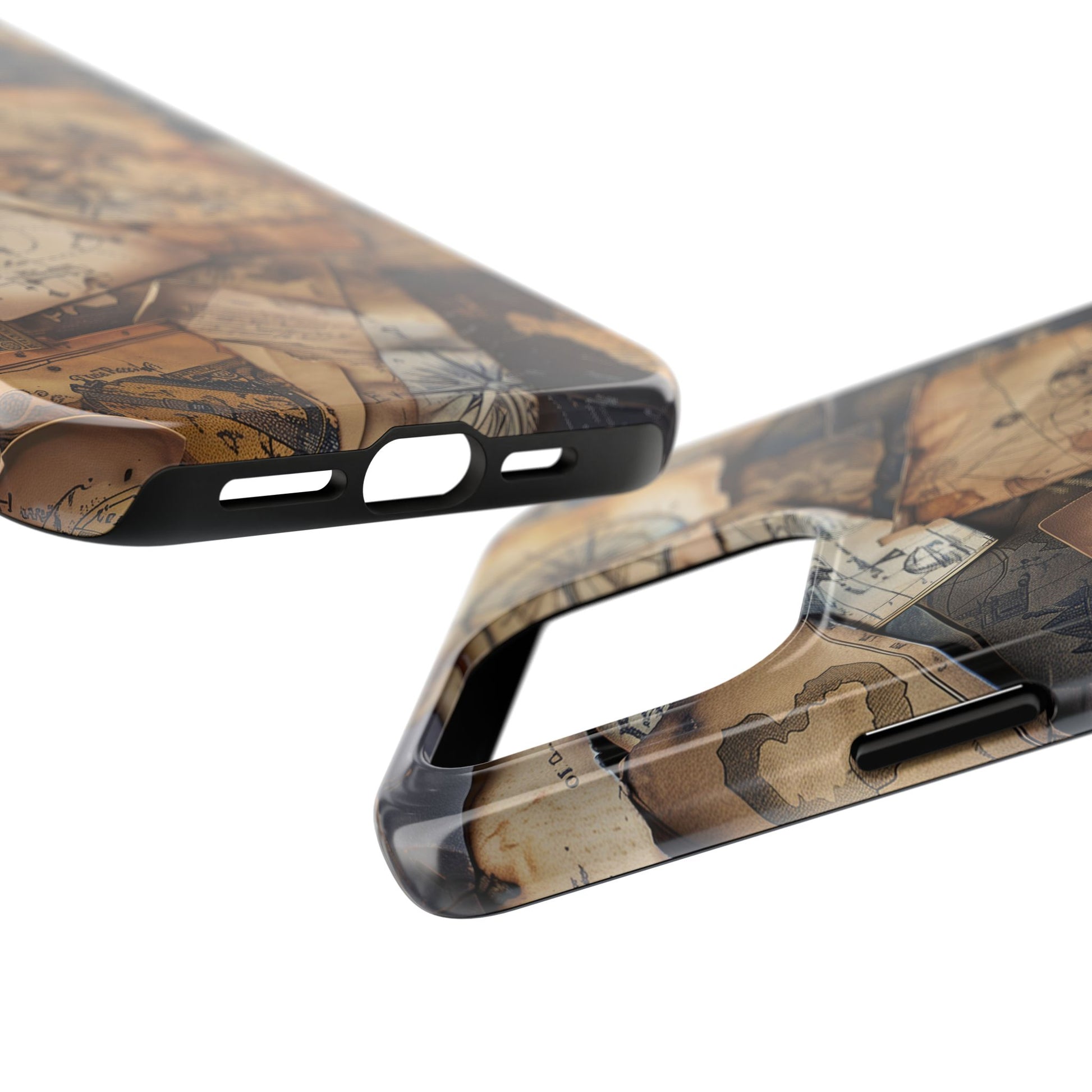 Double Layer Adventure Phone Case - Protective Phone Case Vintage Map and Compass Design - Dual Layer Case with Map Print