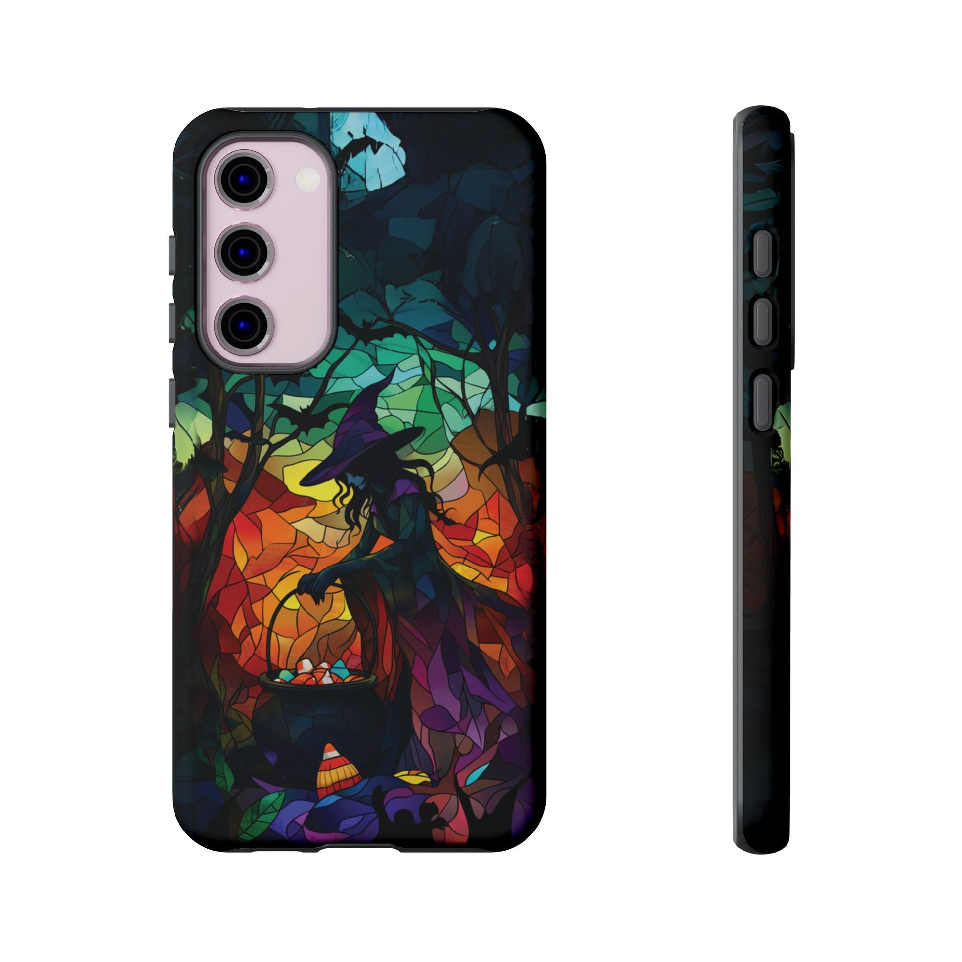 Halloween Witch Stained Glass Dark Academia Spooky Fall Witchy Pumpkin Bats Seasonal Fall Mosaic Case iPhone 13 14 15 16 Pro Max
