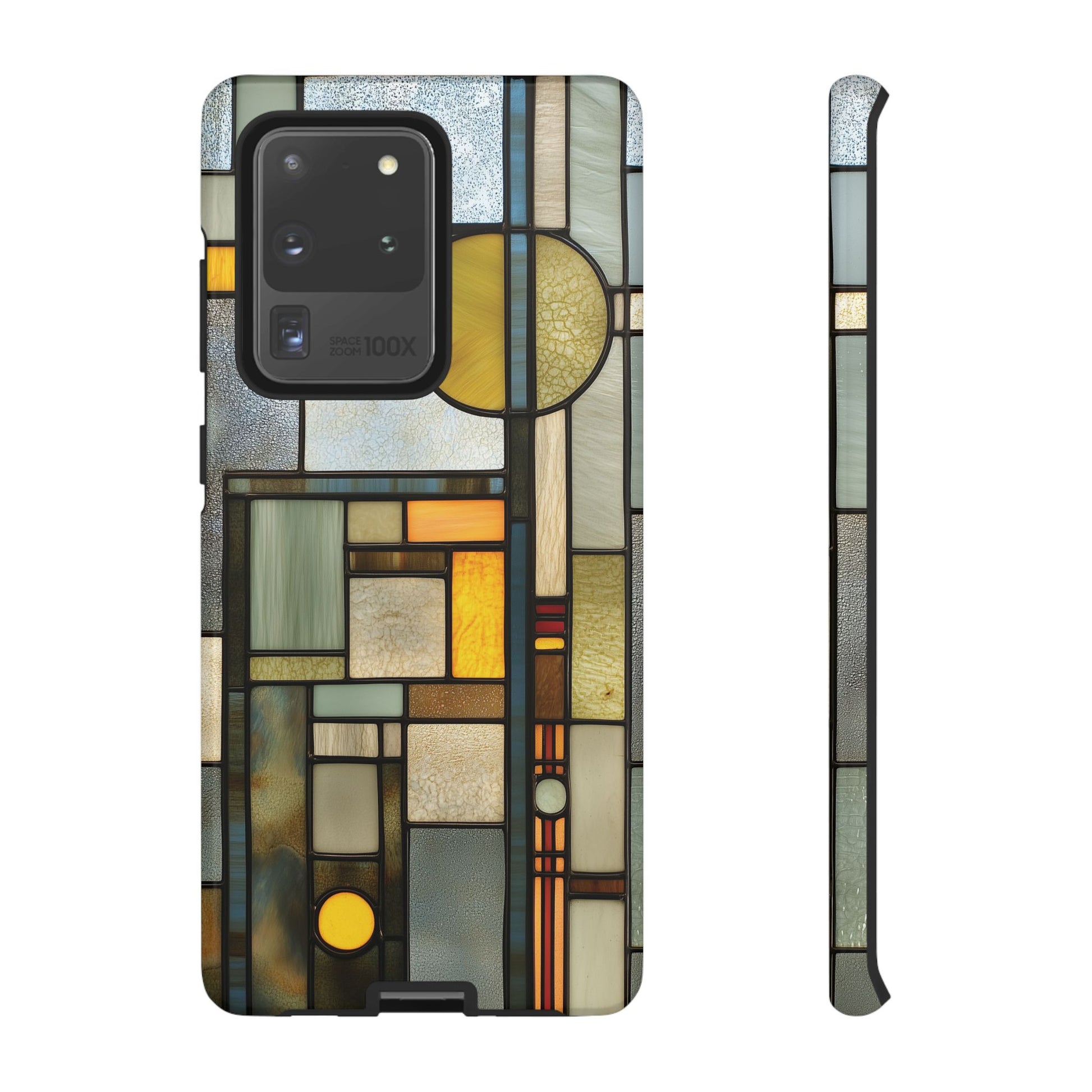 Green Art Deco Stained Glass Phone Case Frank Lloyd Wright Cottage Core Usonian Prairie Style Geometric Stylish  iPhone 14 15 16 Pro
