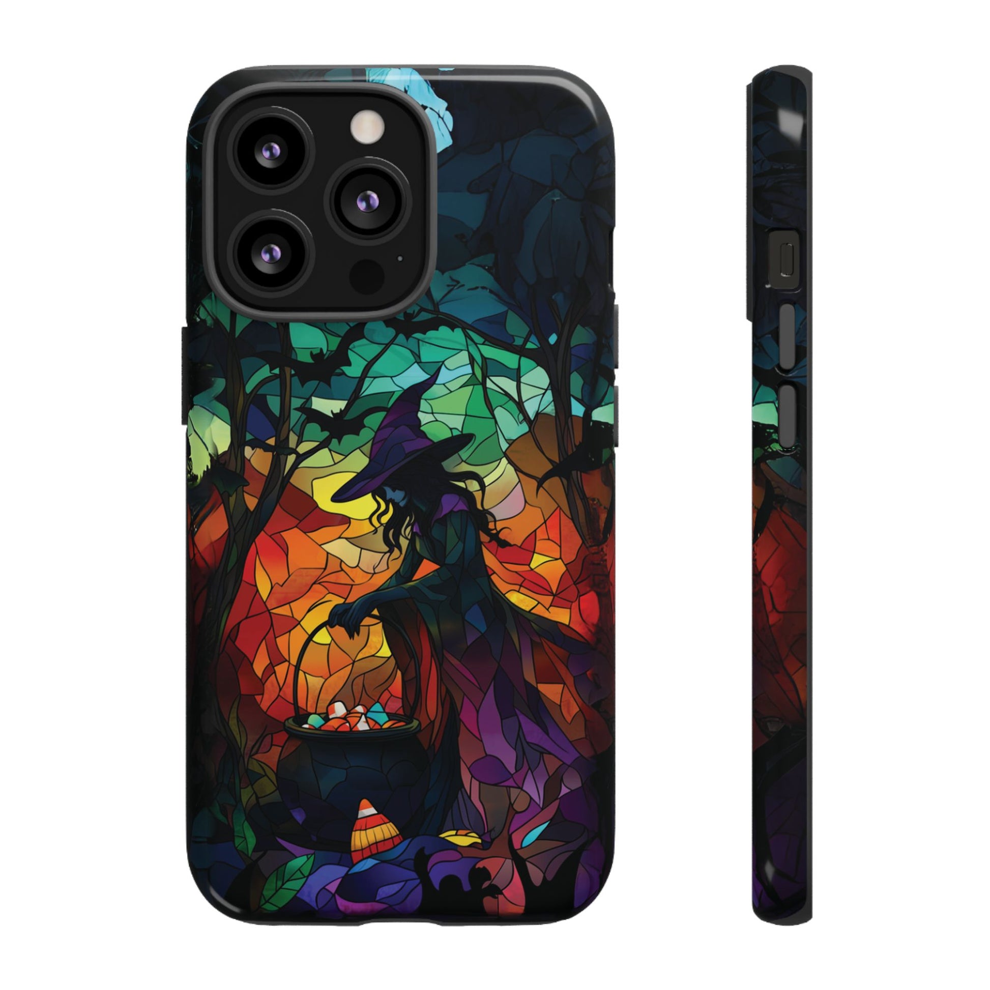 Halloween Witch Stained Glass Dark Academia Spooky Fall Witchy Pumpkin Bats Seasonal Fall Mosaic Case iPhone 13 14 15 16 Pro Max