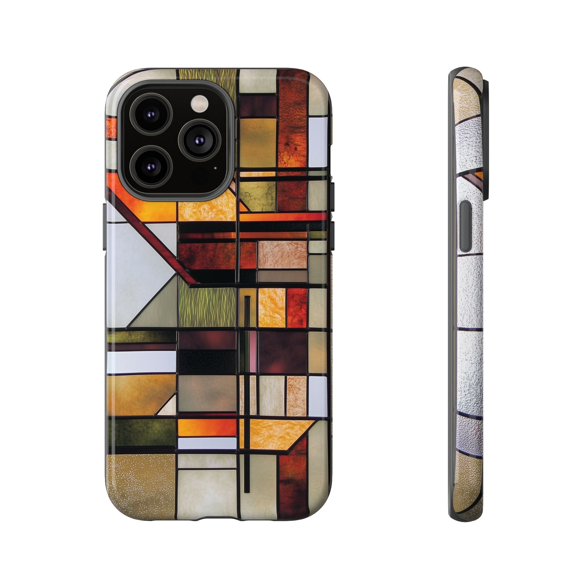 Stained Glass Phone Case Art Deco Frank Lloyd Wright Cottage Core Usonian Prairie Style Geometric Stylish  iPhone 14 15 16 Pro
