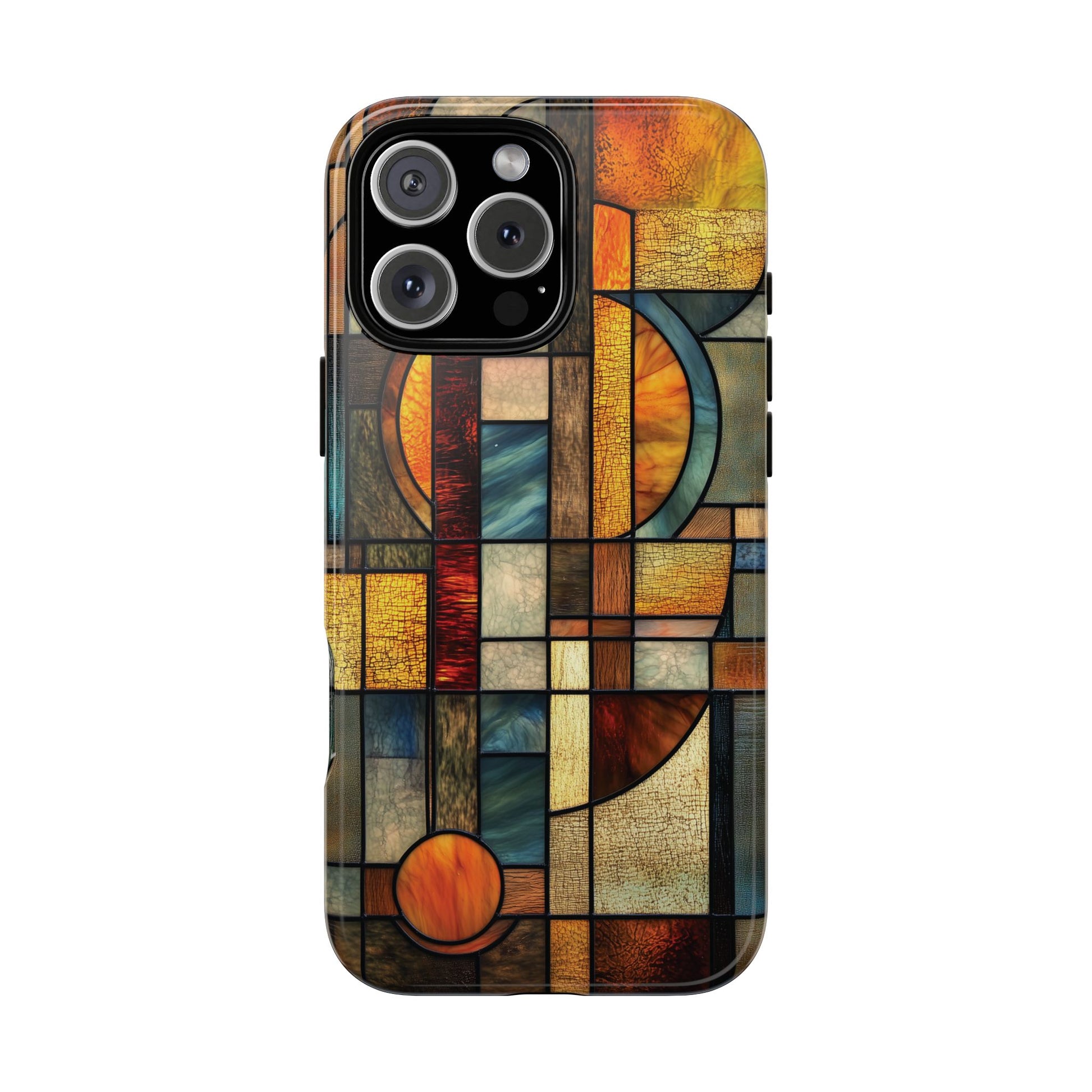 Art Deco Mosaic Stained Glass Phone Case Frank Lloyd Wright Cottage Core Usonian Prairie Style Geometric Stylish  iPhone 14 15 16 Pro