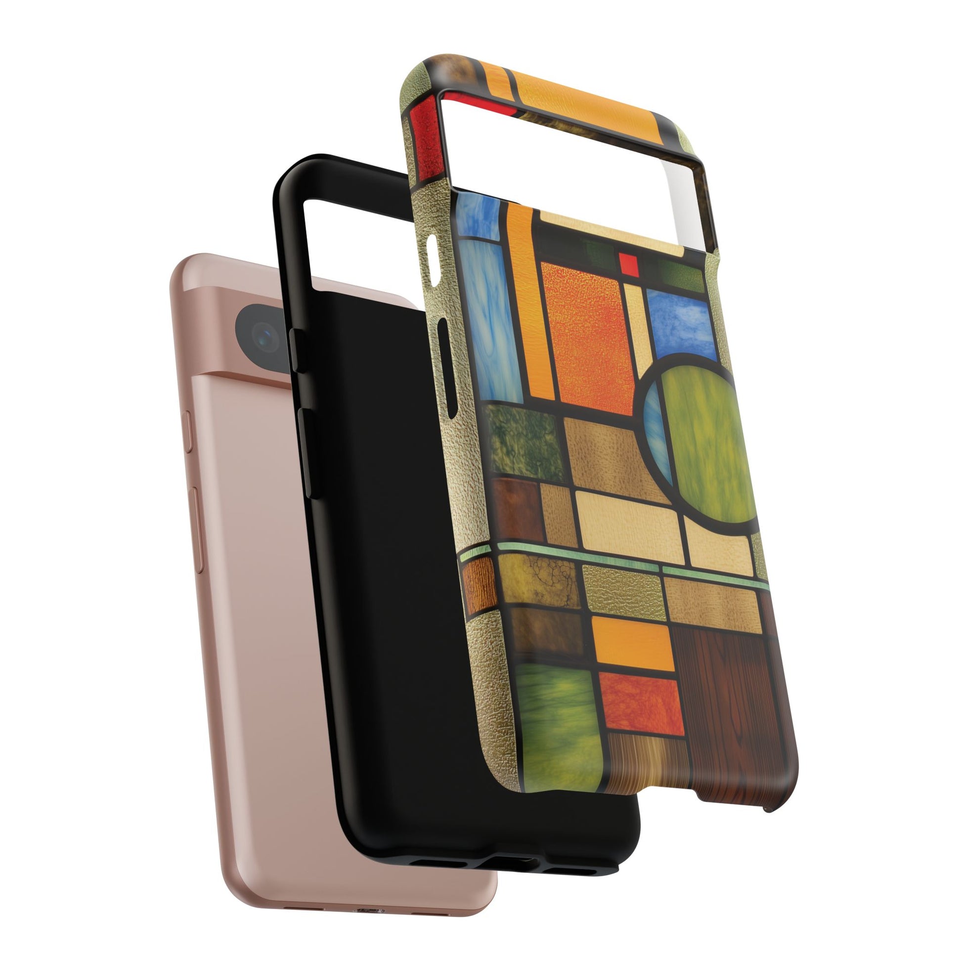 Wood Mosaic Stained Glass Phone Case Art Deco Frank Lloyd Wright Cottage Core Usonian Prairie Style Geometric Stylish  iPhone 14 15 16 Pro