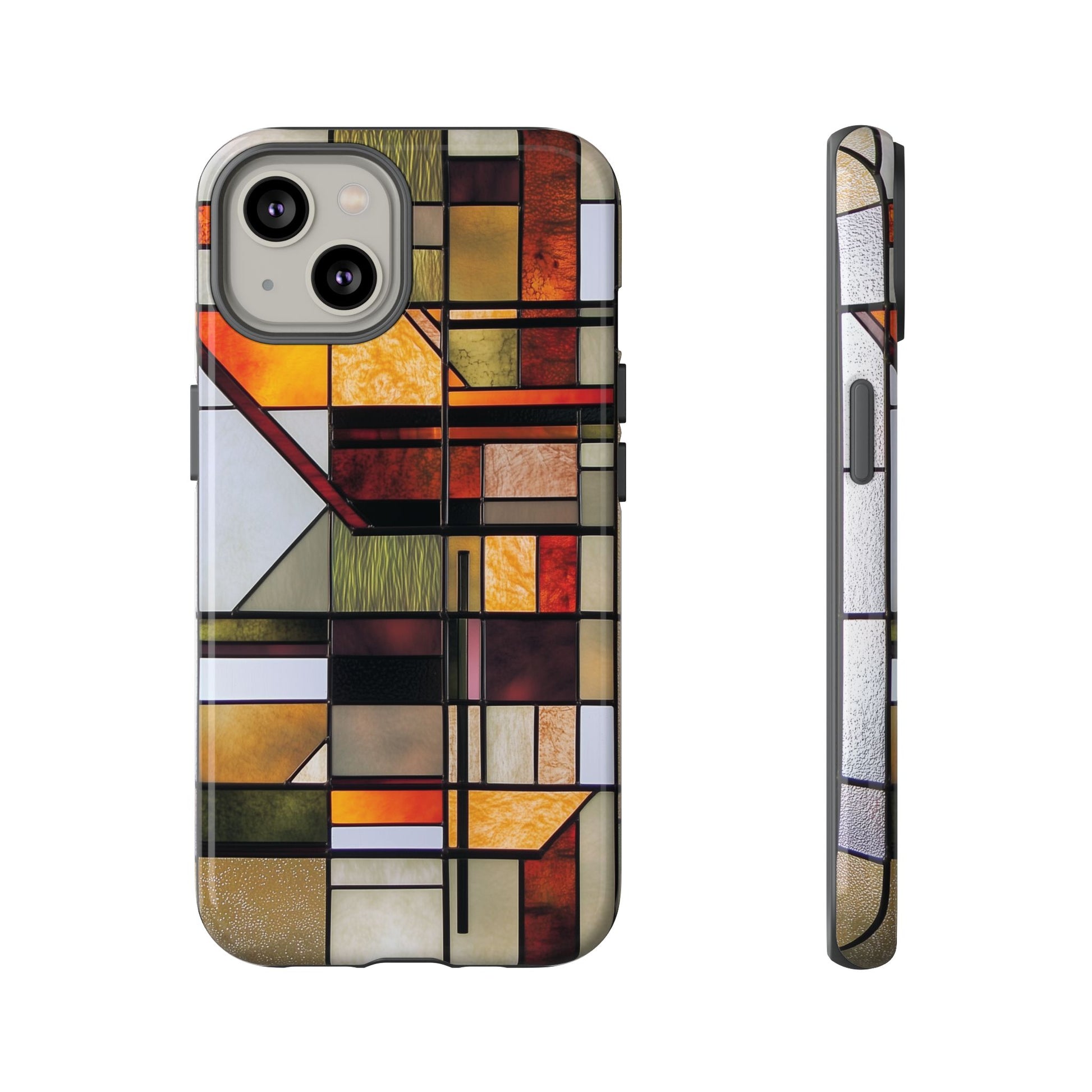 Stained Glass Phone Case Art Deco Frank Lloyd Wright Cottage Core Usonian Prairie Style Geometric Stylish  iPhone 14 15 16 Pro