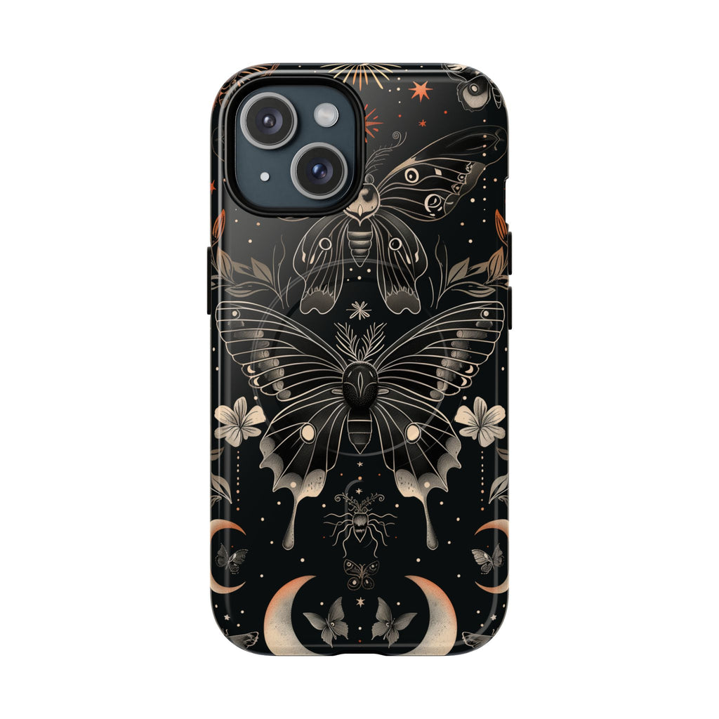 Celestial Dark Academia Phone Case Magical Moth Vintage Witchcraft Cover Esoteric Nature Art iPhone 14 15 Pro Max