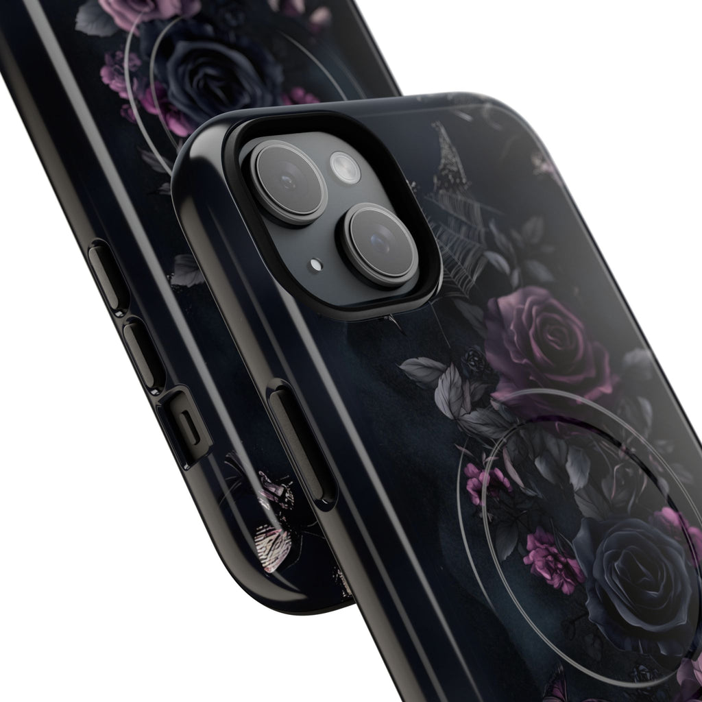 Magsafe Gothic Floral Phone Case Dark Academia Black Roses Spider Webs Butterflies Witchcraft Night Sky iPhone 14 15 Pro Max