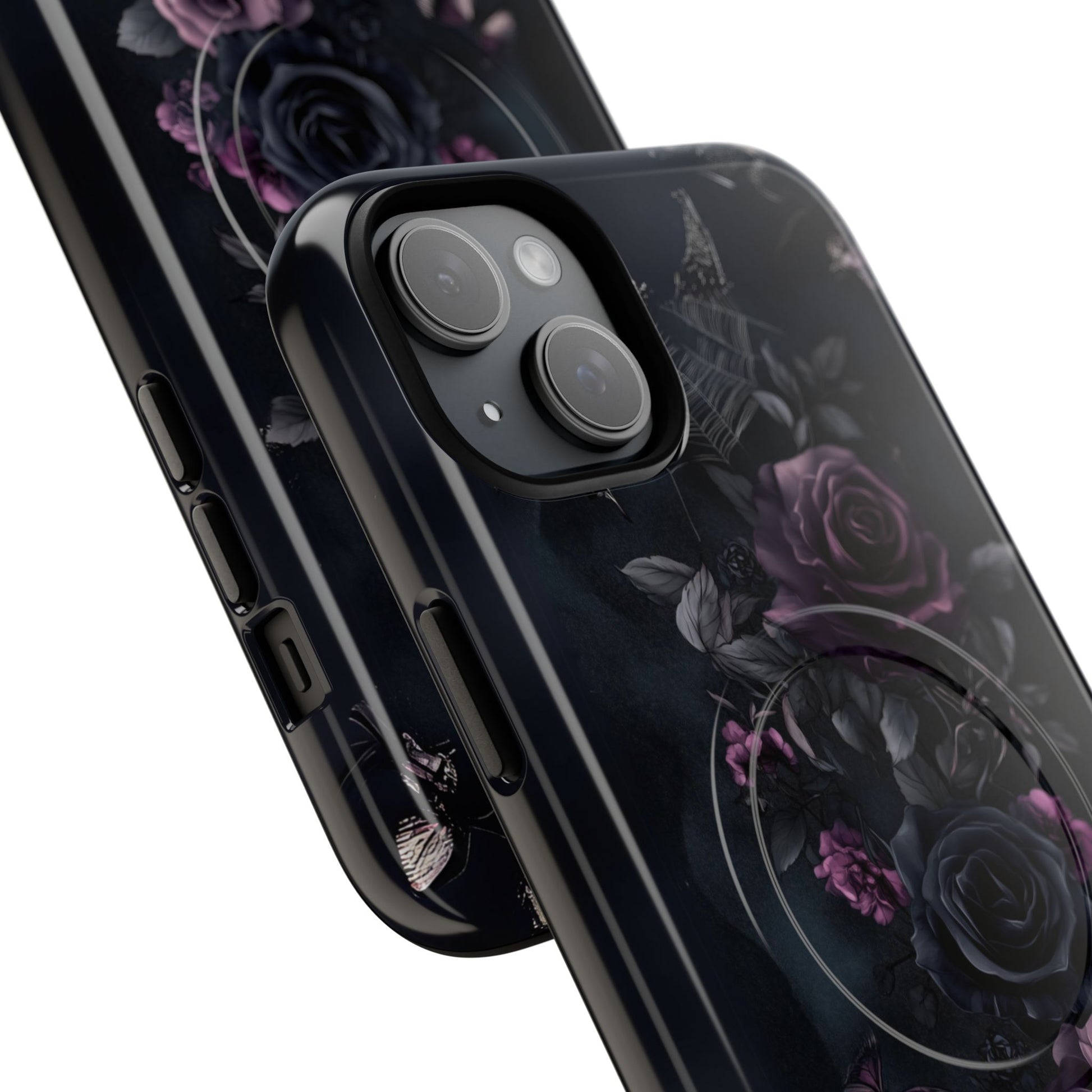 Magsafe Gothic Floral Phone Case Dark Academia Black Roses Spider Webs Butterflies Witchcraft Night Sky iPhone 14 15 Pro Max