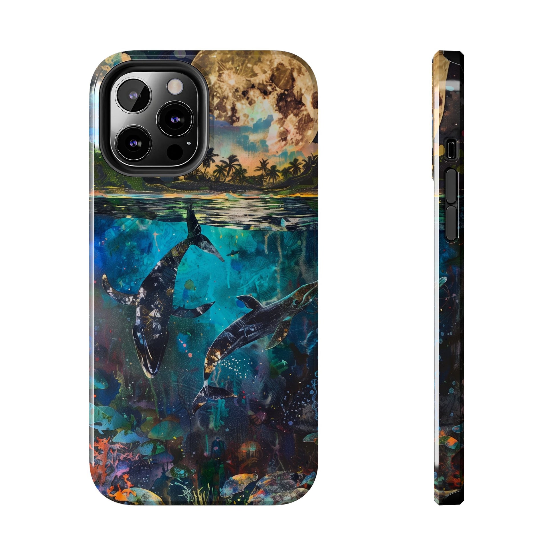 Abstract Moonlit Whales Underwater Phone Case - Durable and Stunning Protective Cover