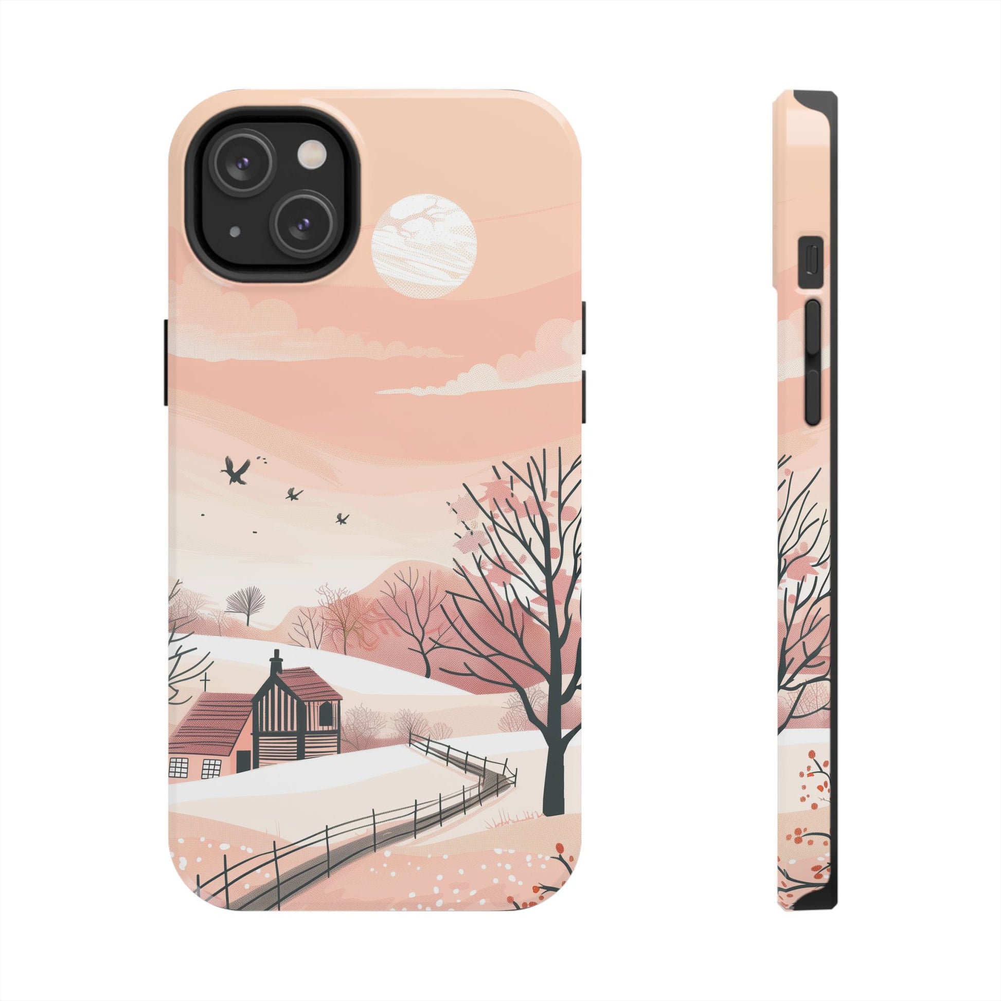 Cottagecore Countryside Sunset Phone Case Cottagecore Aesthetic, Tranquil Pastel Sky Gradient & Silhouette Trees, Whimsical Nature Art Cover