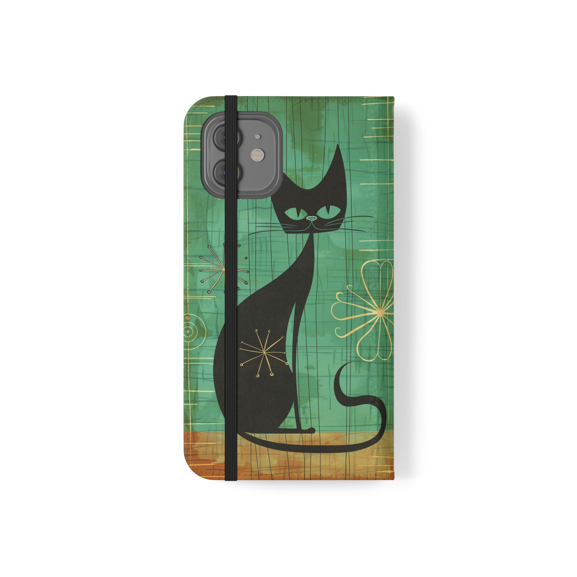 Mid-Century Modern Flip Case, Mid Mod Phone Case, Atomic Cats Case, Retro Chic Smartphone Cover, Android, Apple, Samsung Atomic Cats