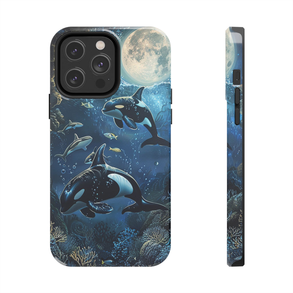 Orca Killer Whale Phone Case Ocean Moonlight Coral Reef Marine Life iPhone 13 14 15 16 pro max Sealife Oceanology Scuba Diving