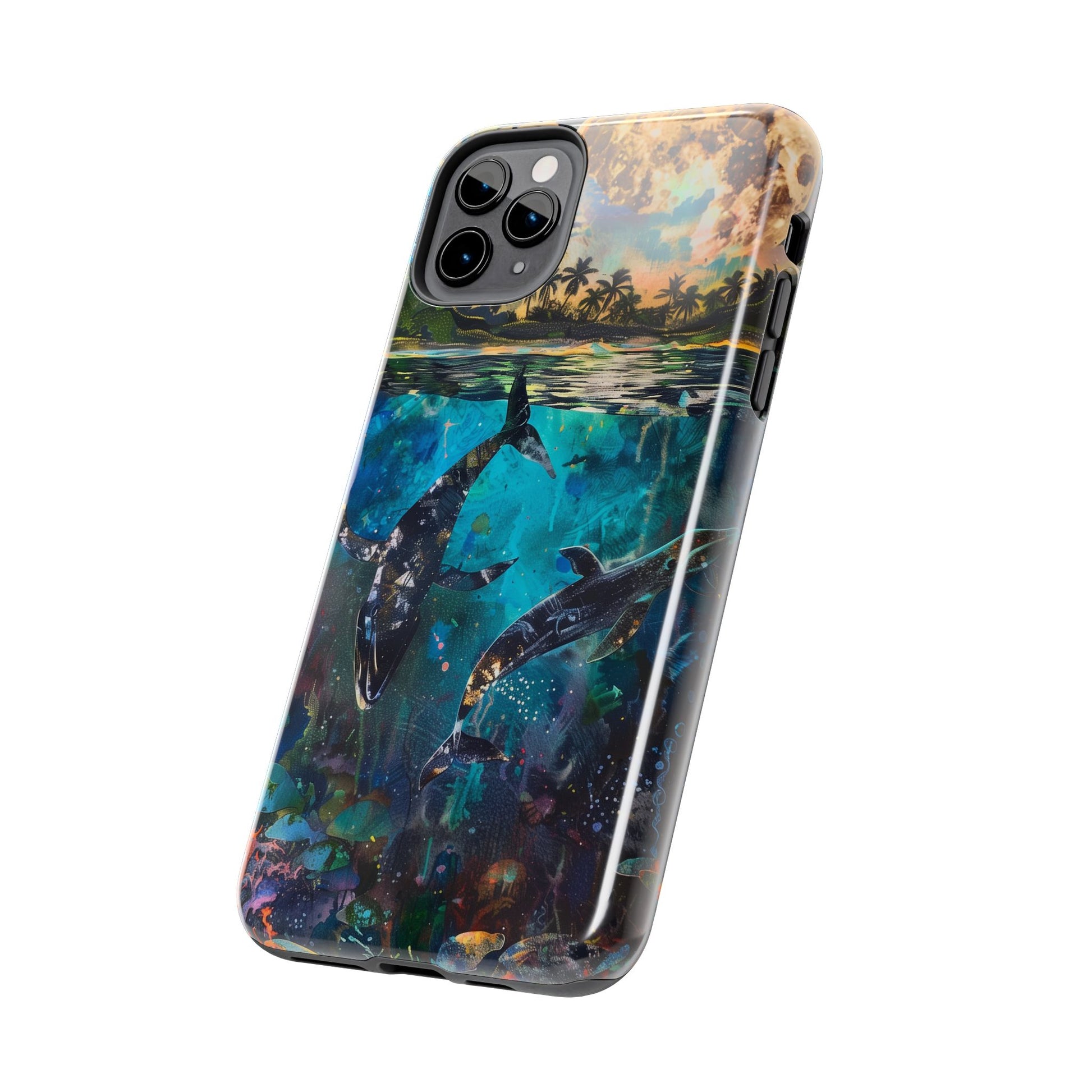 Abstract Moonlit Whales Underwater Phone Case - Durable and Stunning Protective Cover