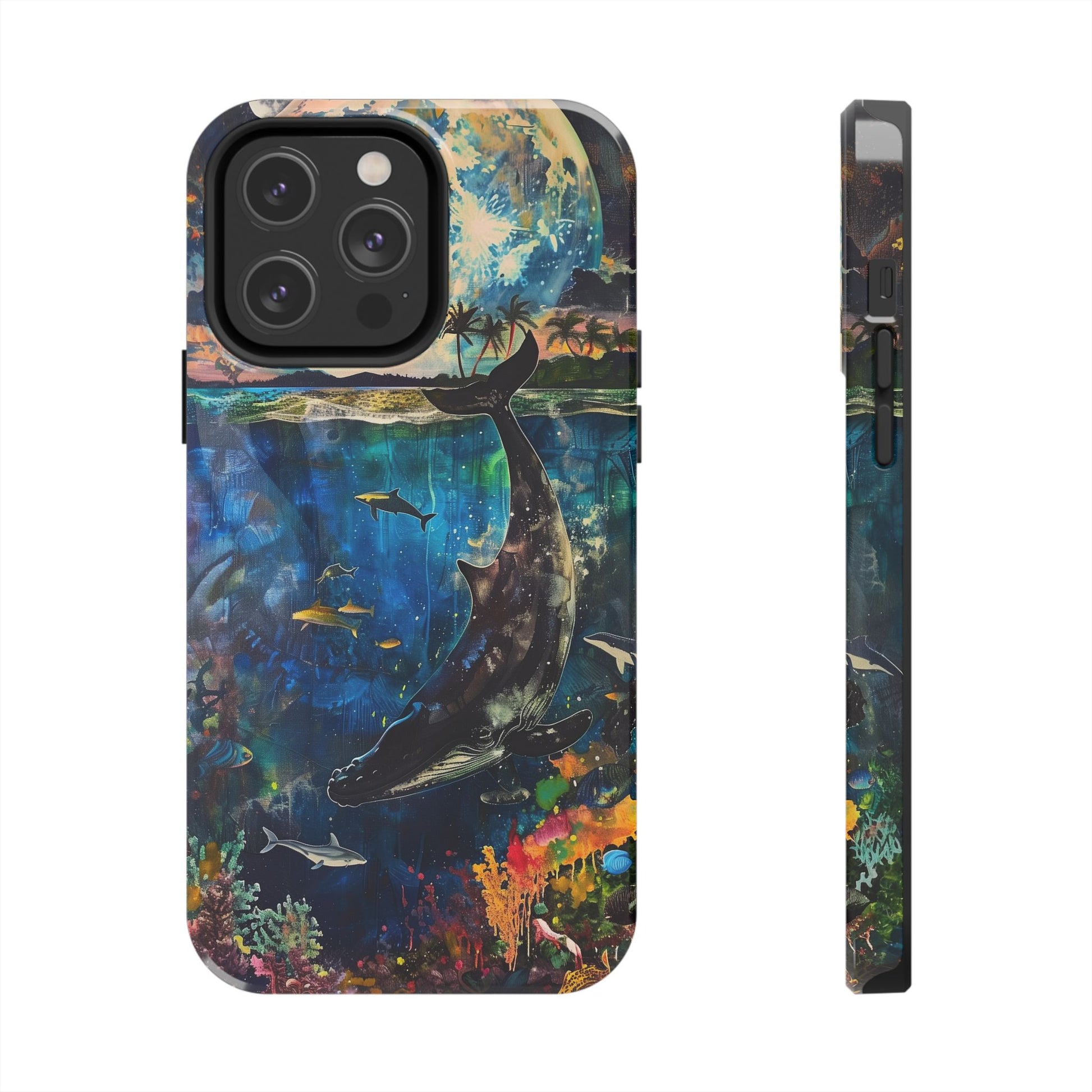 Abstract Moonlit Whale Underwater Phone Case - Durable and Stunning Protective Cover