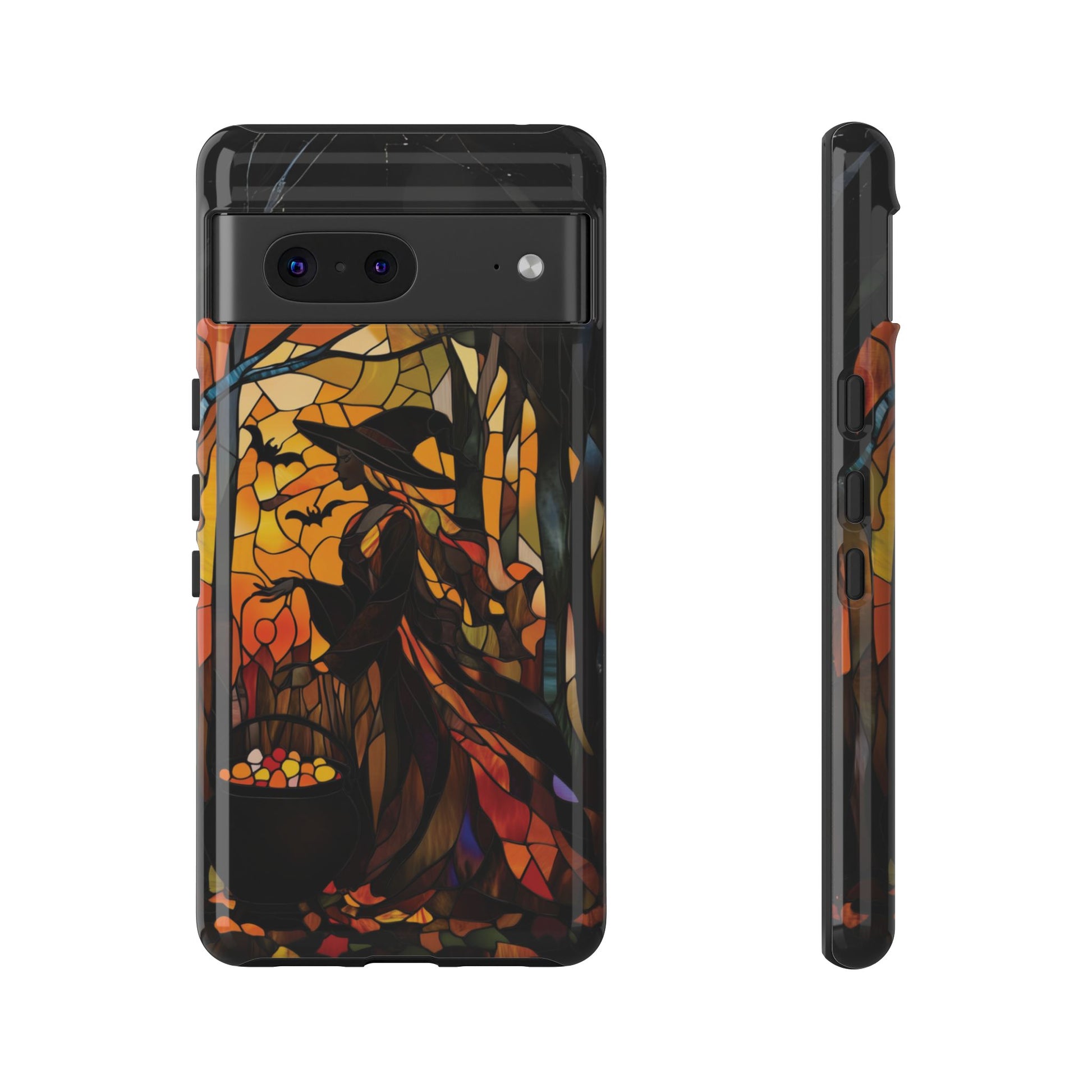 Halloween Witch Stained Glass Effect Dark Academia Spooky Fall Witchy Pumpkin Bats Seasonal Fall Mosaic Case iPhone 13 14 15 16 Pro Max