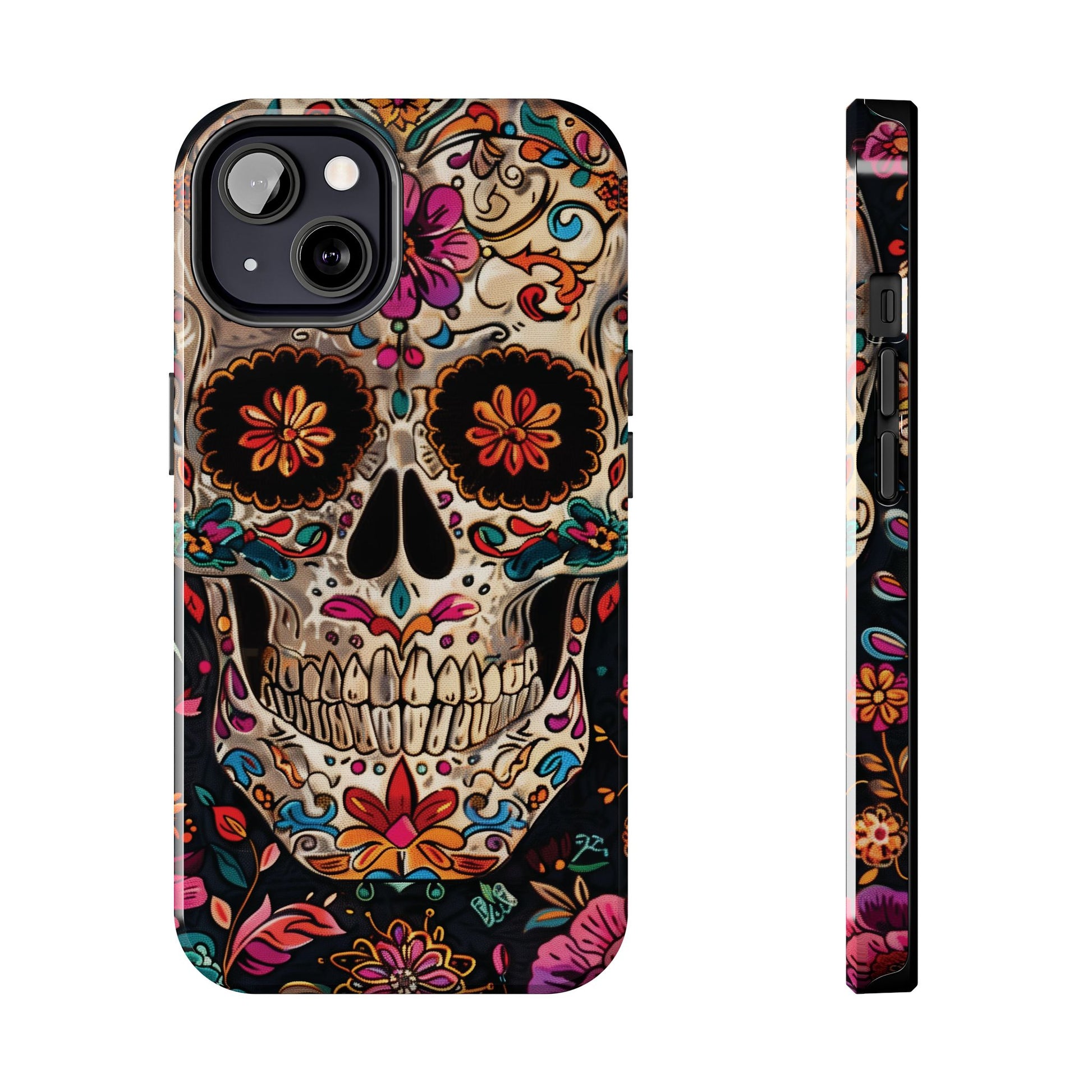 Sugar Skull Phone Case Flowers and Skeletons, Halloween Cottagecore Day of the Dead, Dia de Los Muertos Gothic, iPhone 15 Spooky Case