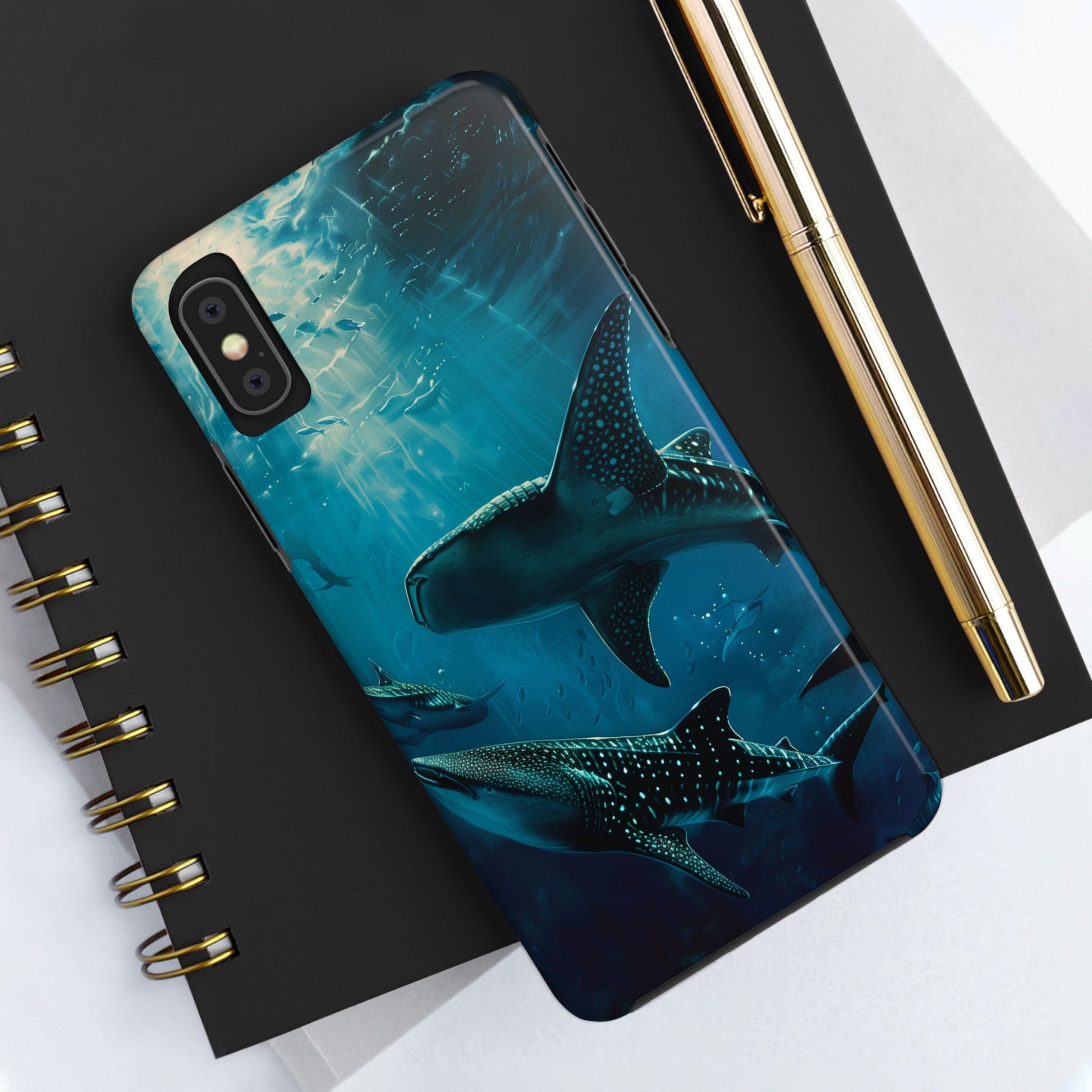 Tranquil Trio: Three Whale Sharks Tough Phone Case