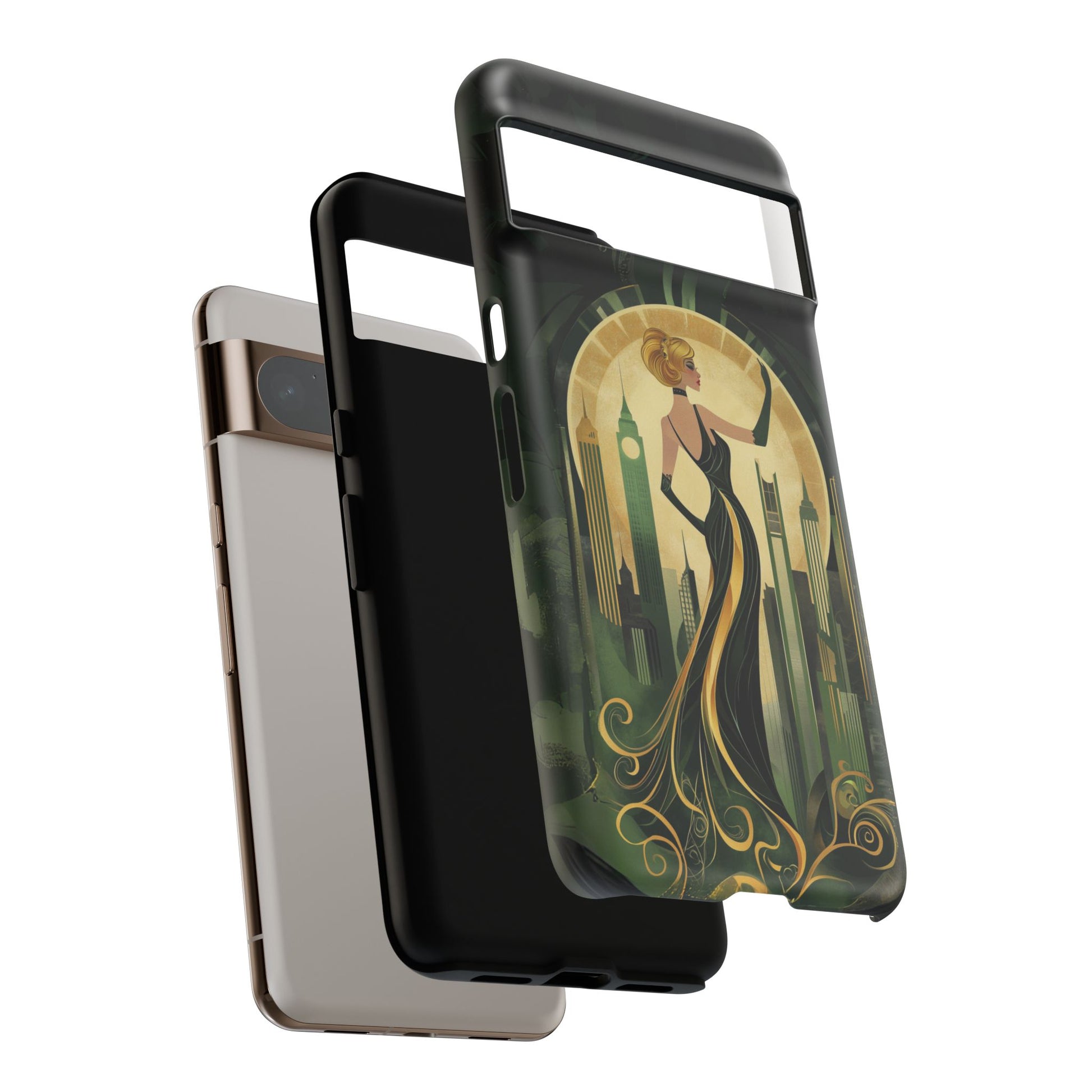 Emerald City Art Deco Flapper Woman Phone Case 1920s Art Nouveau Design in Emerald & Gold Alphonse Mucha Style Gatsby Style Poster