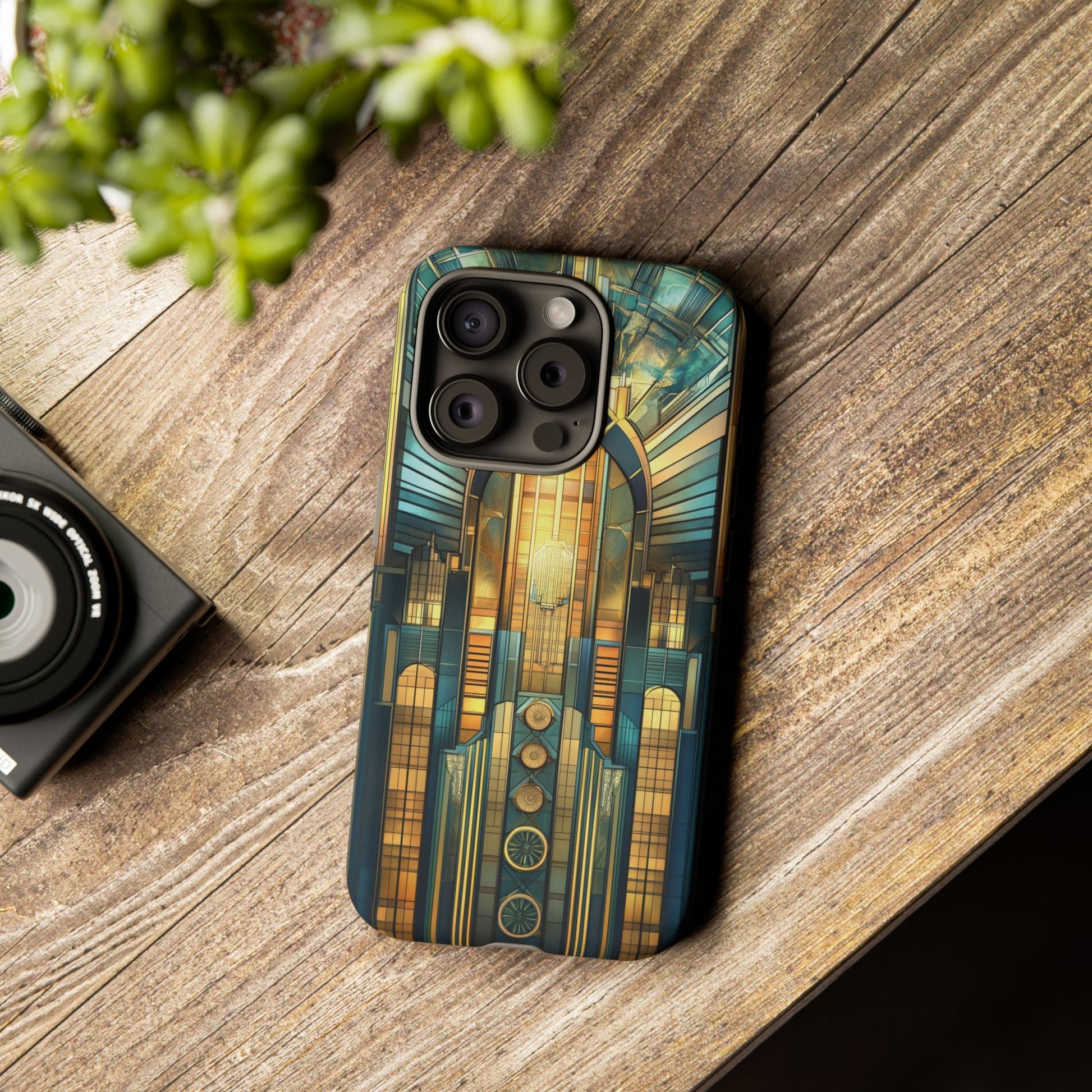 Phone Case Art Deco City Frank Lloyd Wright Teal Gold Protective Covers, Stylish Accessories, Great Gatsby Noir Nouveau iPhone 14 15 16 Pro