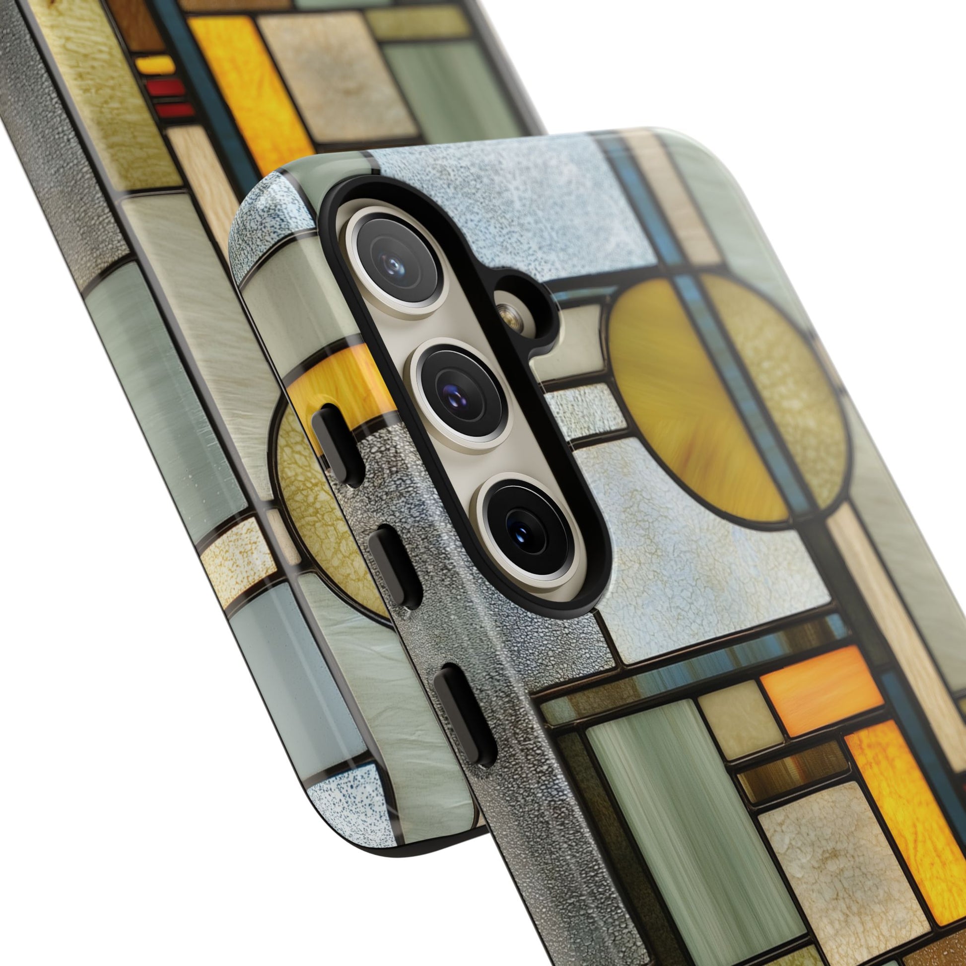 Green Art Deco Stained Glass Phone Case Frank Lloyd Wright Cottage Core Usonian Prairie Style Geometric Stylish  iPhone 14 15 16 Pro