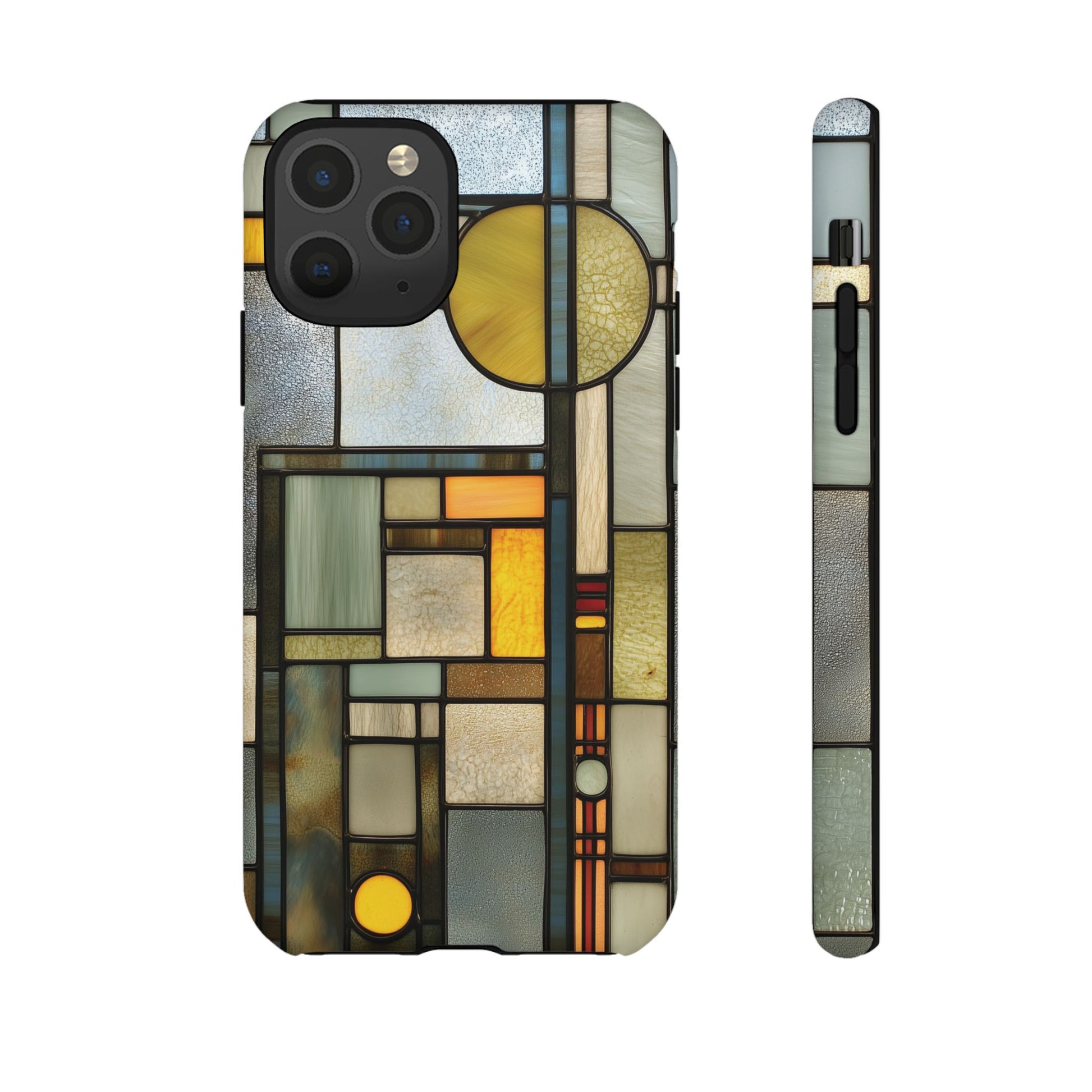 Green Art Deco Stained Glass Phone Case Frank Lloyd Wright Cottage Core Usonian Prairie Style Geometric Stylish  iPhone 14 15 16 Pro
