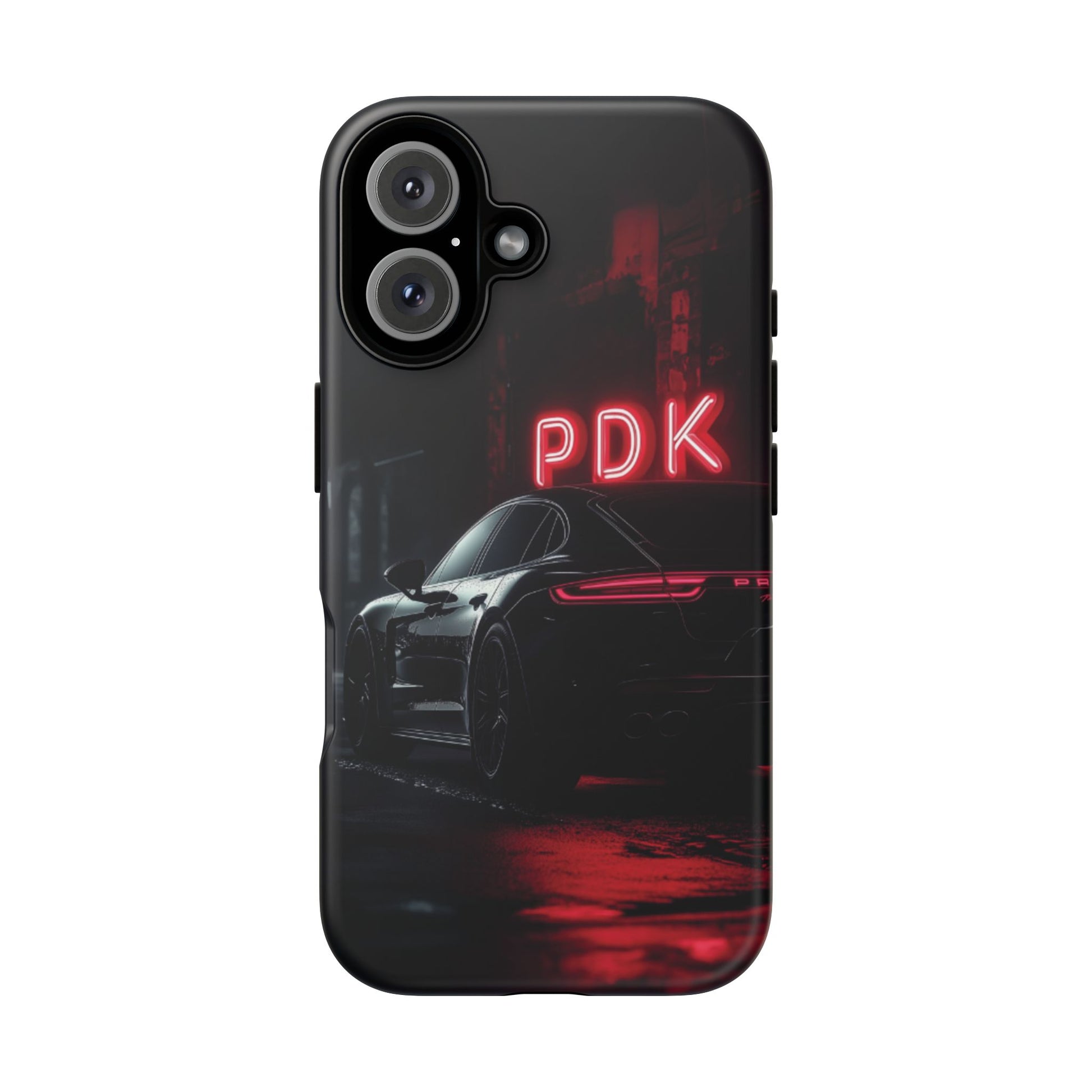 Pink Super Sports Car Phone Case PDK Car Lover Gift Porsche Panamera Inspired Neon Sign Font iPhone 13 14 15 16 Pro Max