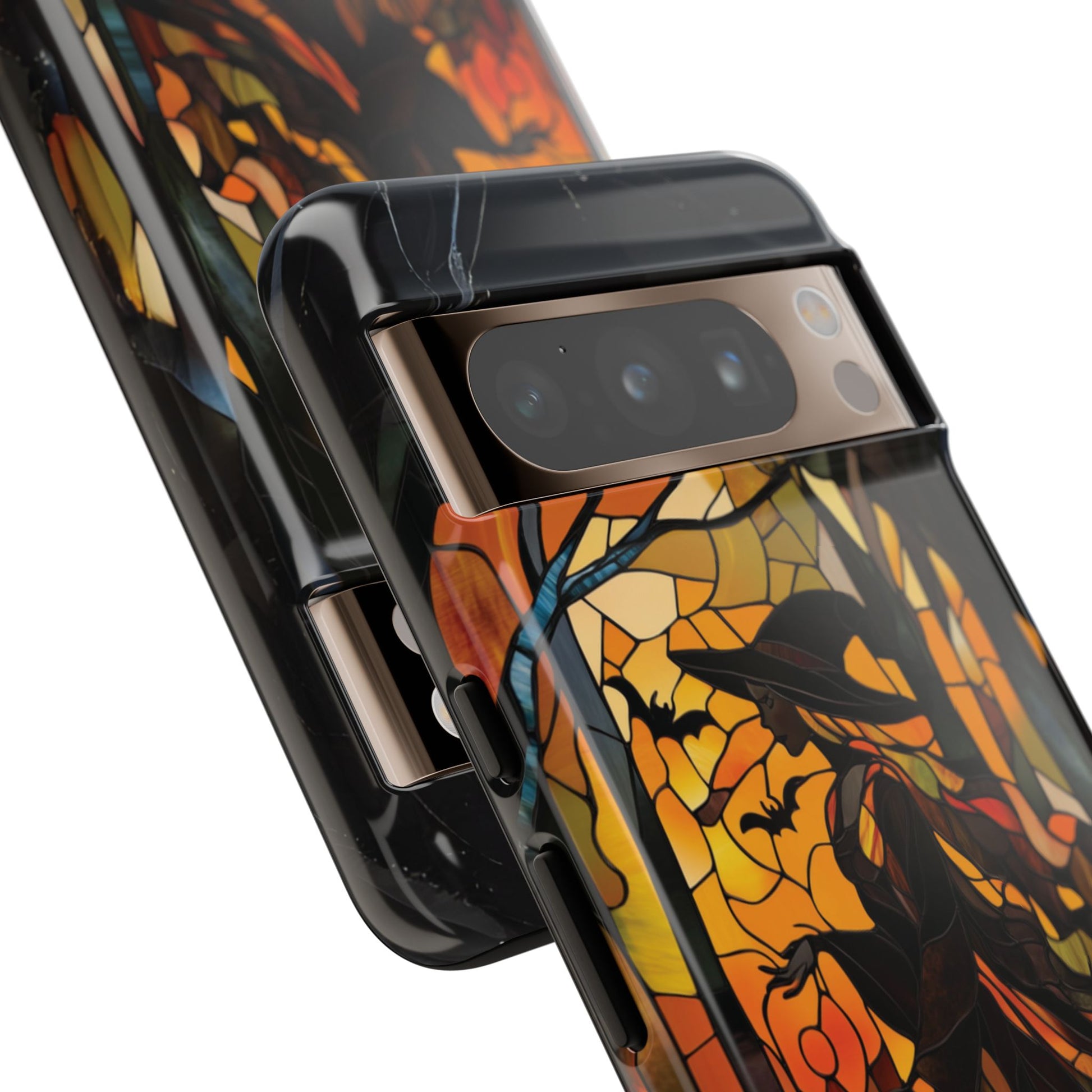 Halloween Witch Stained Glass Effect Dark Academia Spooky Fall Witchy Pumpkin Bats Seasonal Fall Mosaic Case iPhone 13 14 15 16 Pro Max