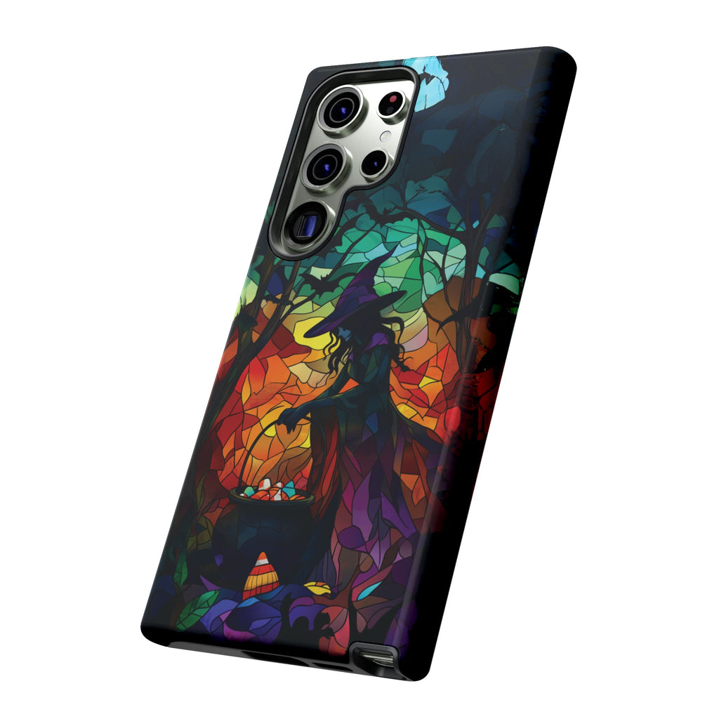 Halloween Witch Stained Glass Dark Academia Spooky Fall Witchy Pumpkin Bats Seasonal Fall Mosaic Case iPhone 13 14 15 16 Pro Max