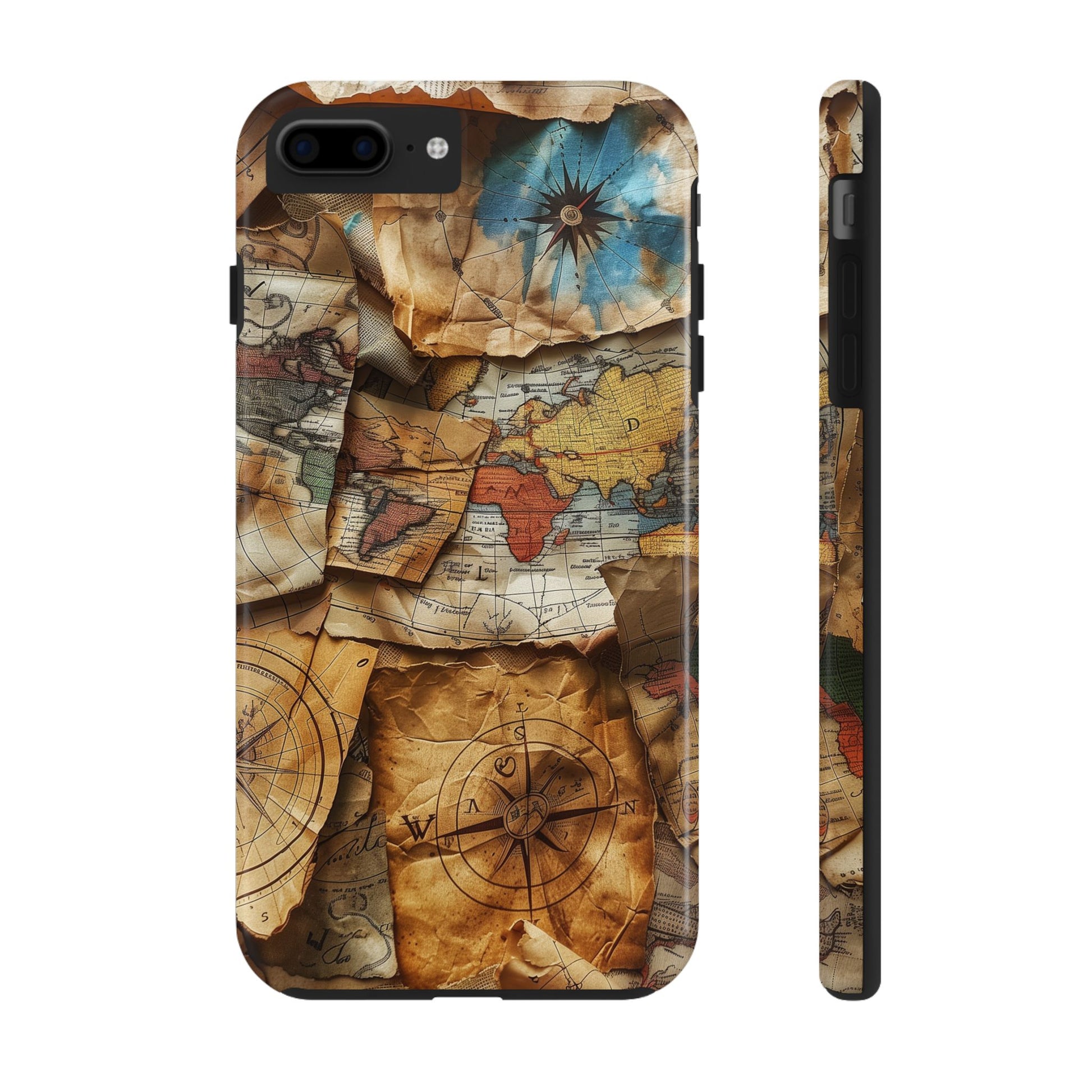 Double Layer Map Phone Case - Protective Phone Case Vintage Map Design - Durable Dual Layer Case with Map Print - Travel Inspired Phone Case