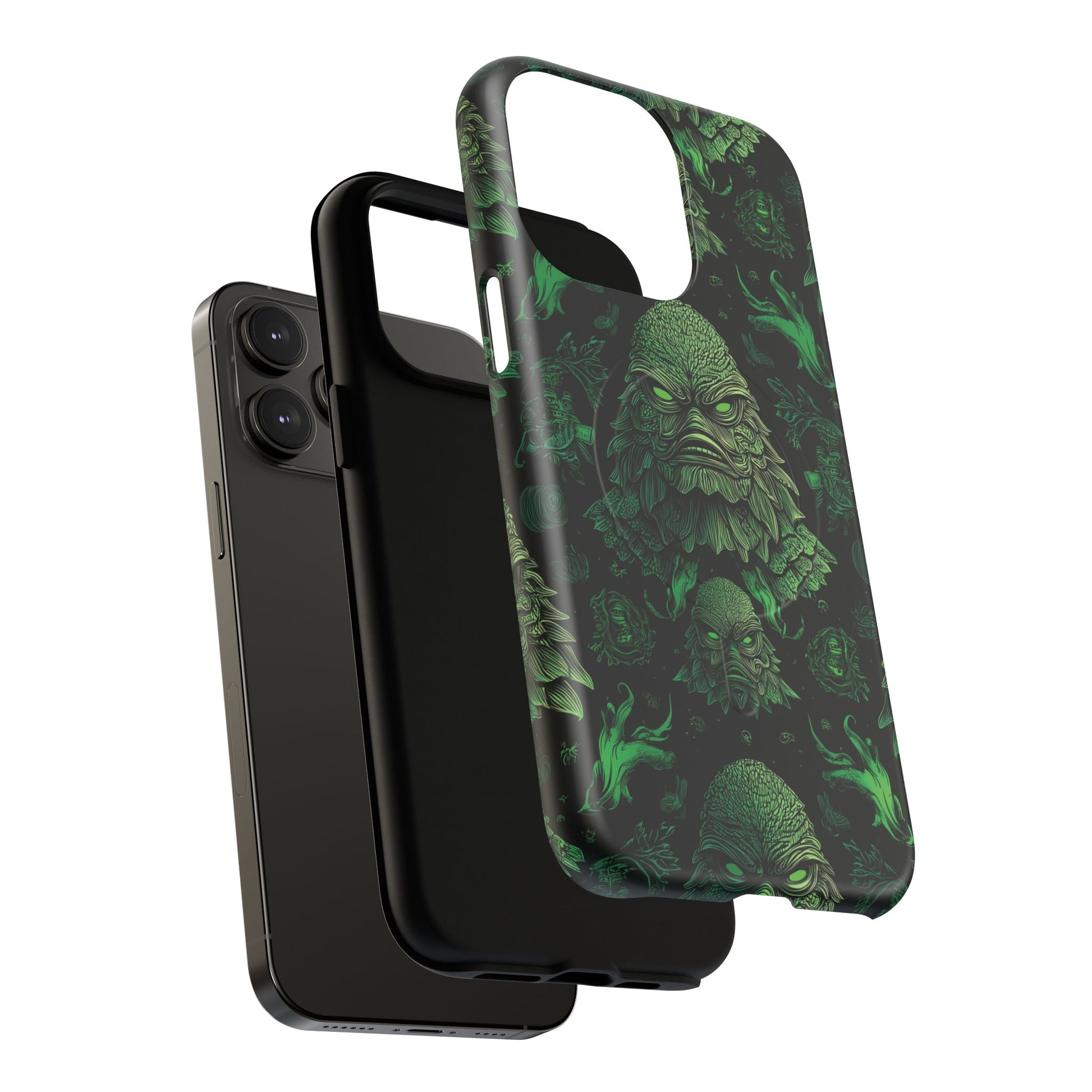 Halloween Lagoon Creature Black and Green Iphone Wireless Charging Case