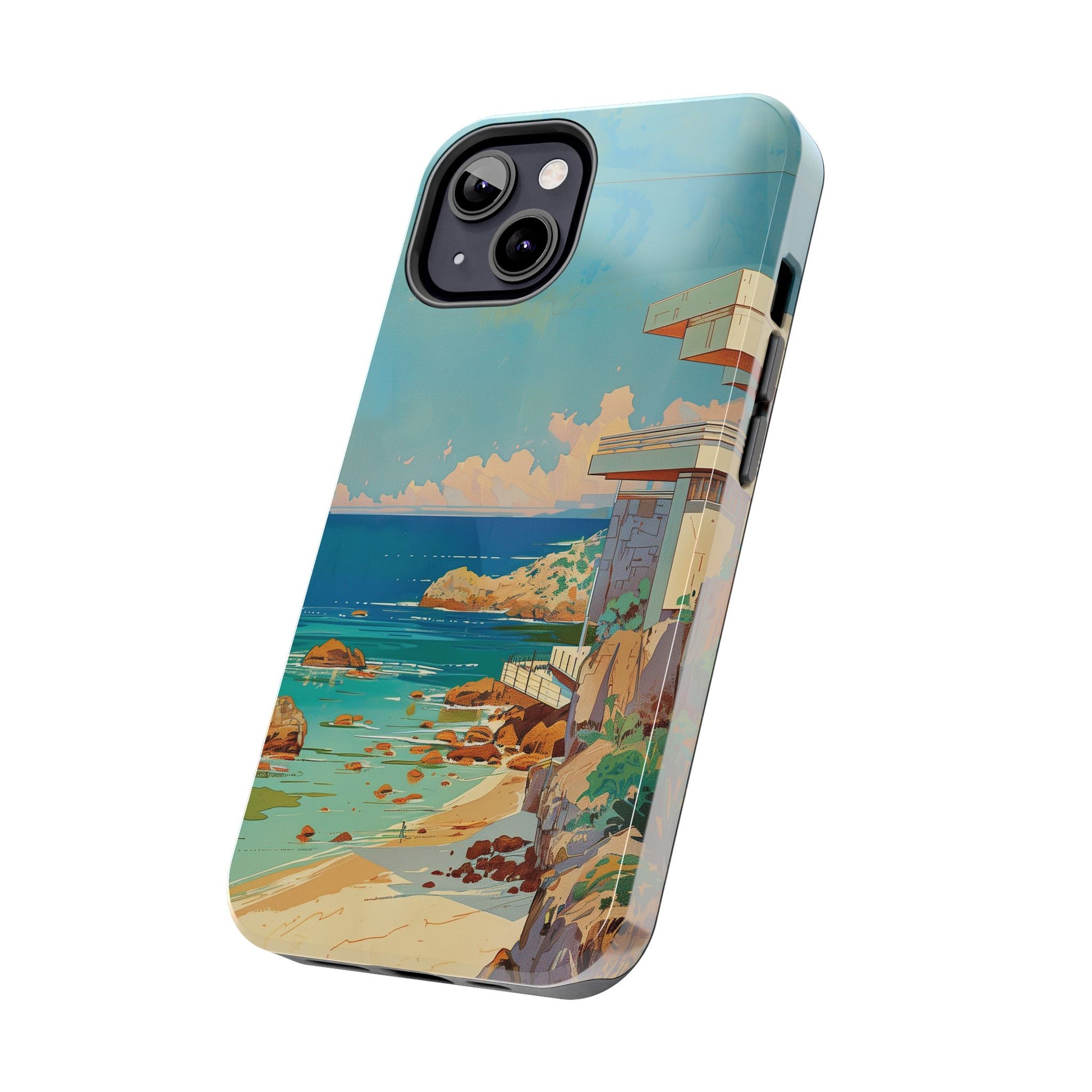 Retro Beach Scene Phone Case, Vintage Tropical Ocean iPhone Case, Summer Beach Phone Cover for iPhone, iphone 15 pro max