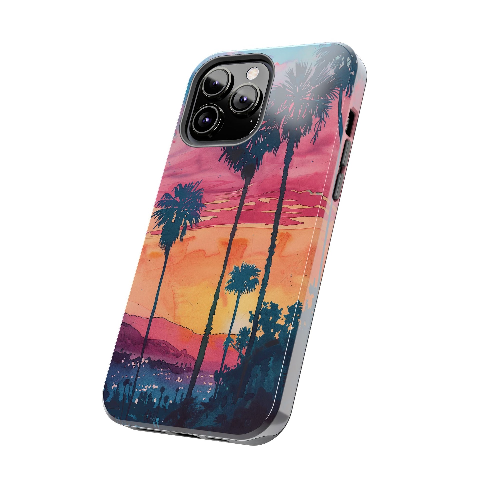 Los Angeles Sunset iPhone Case, Golden Hour Scenic View, Hollywood Hills Sunset Phone Case, Palm Trees Phone Case, iphone 15 pro max case