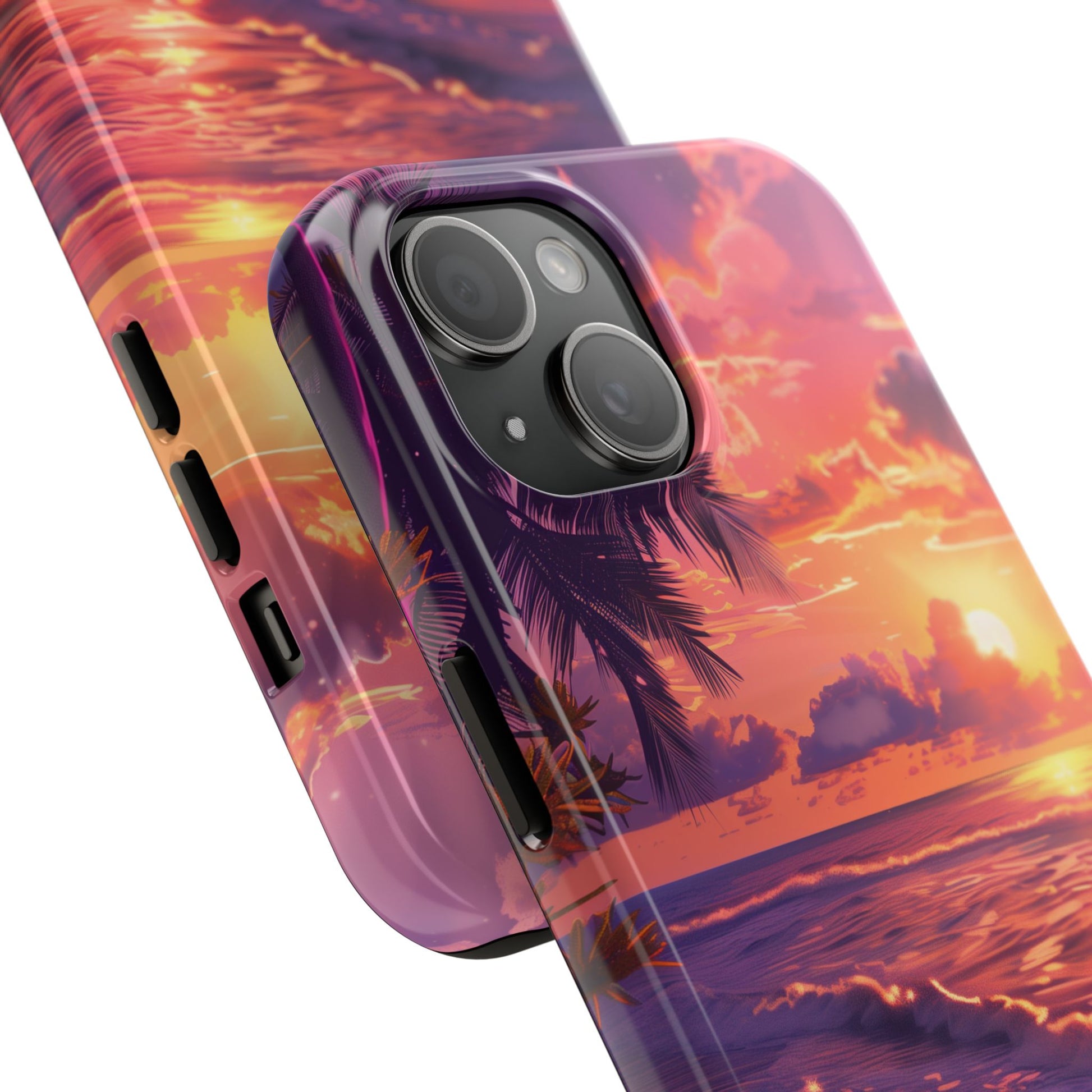 Tough Beach Scene Sunrise - Durable Case Lisa Frank Inspired Beach Art - Vibrant Beach Design - Colorful Phone Case for Beach Lovers