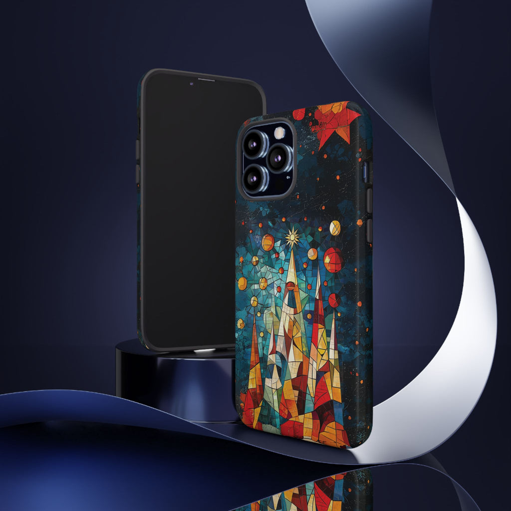 Mosaic Festive Christmas Tree Grove Art Deco Stained Glass Phone Case Rankin Style MidMod Design iPhone 13 14 15 16 Pro Max Pixel Galaxy