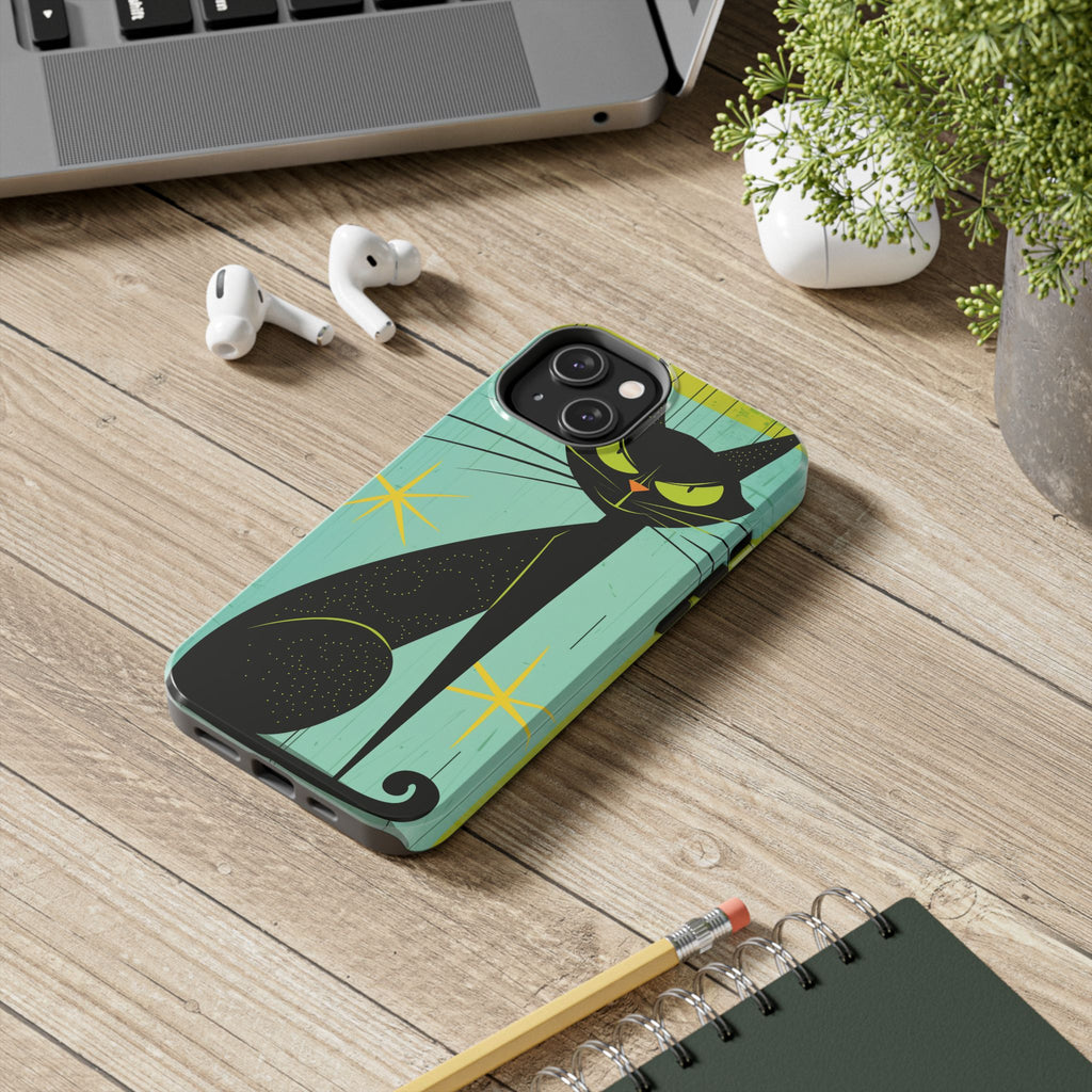 Mid-Century Modern Phone Case, Mid Mod iPhone Case, Atomic Cats iPhone Case, Retro Chic Smartphone Cover, Unique Artistic Phone Accessory