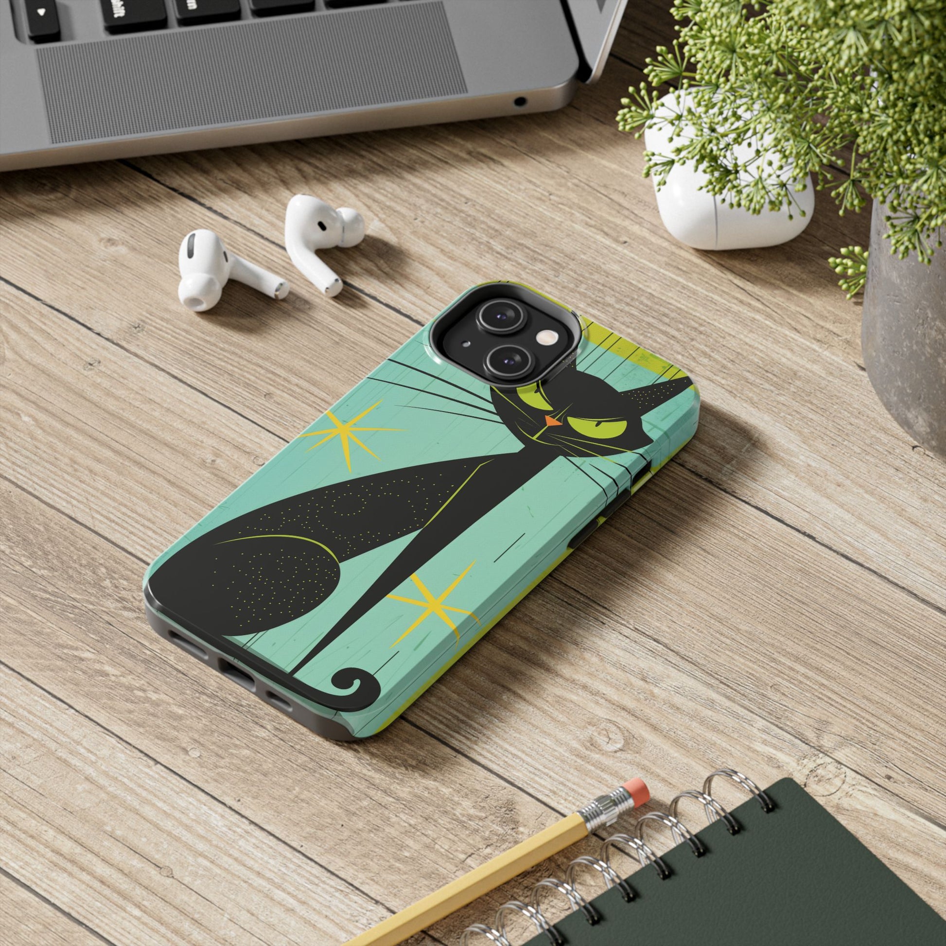 Mid-Century Modern Phone Case, Mid Mod iPhone Case, Atomic Cats iPhone Case, Retro Chic Smartphone Cover, Unique Artistic Phone Accessory