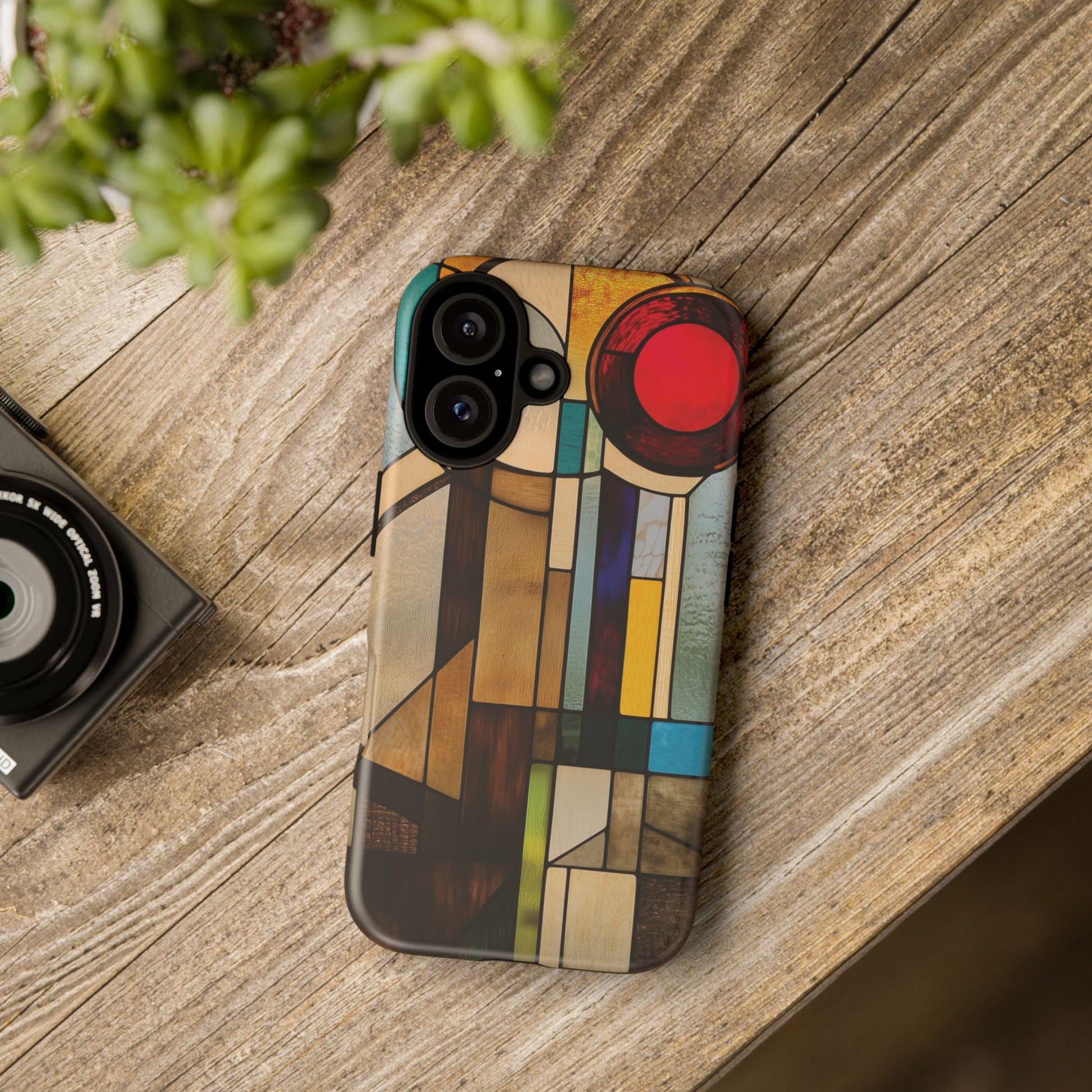 Stained Art Deco Glass Phone Case Frank Lloyd Wright Cottage Core Usonian Prairie Style Geometric Stylish  iPhone 14 15 16 Pro