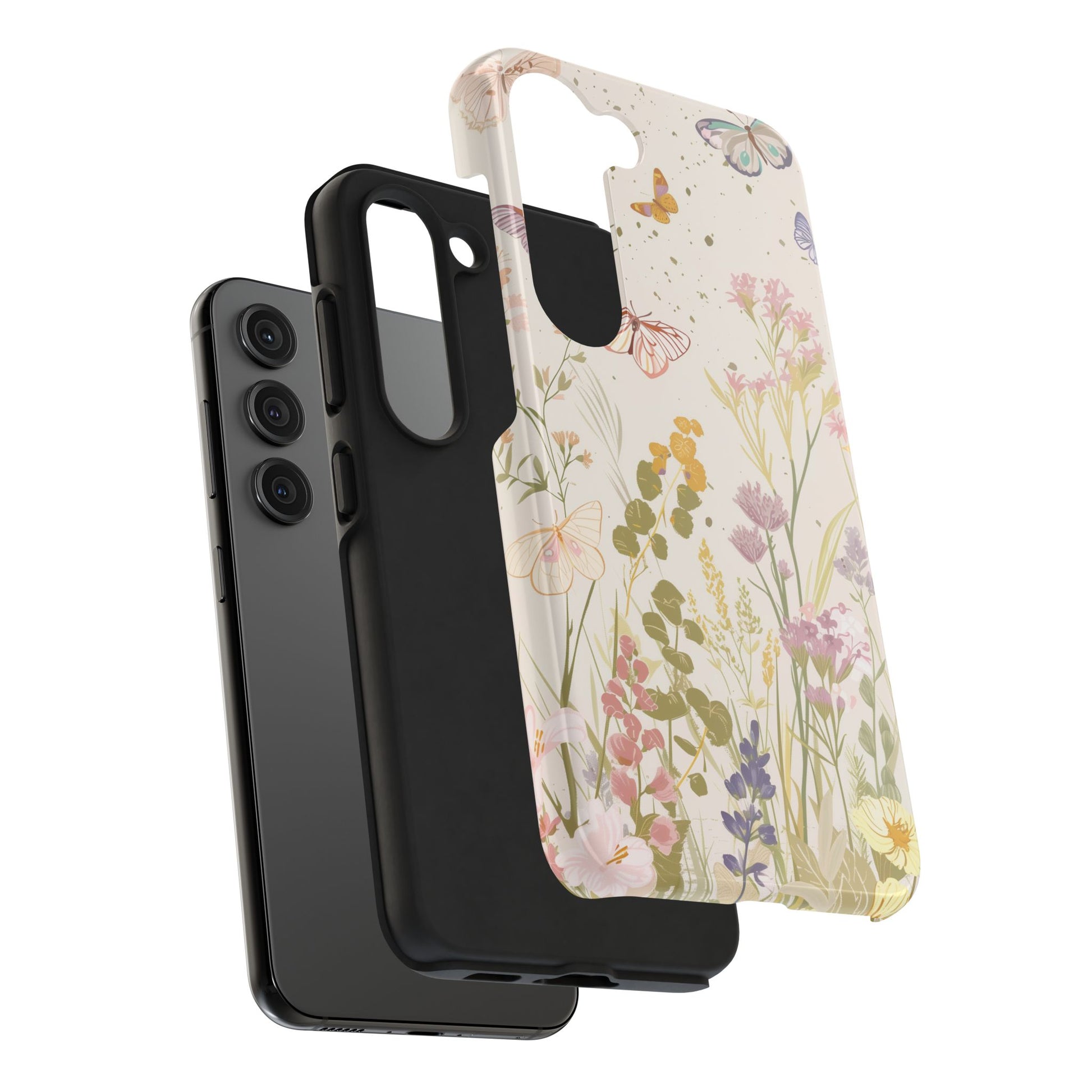 Butterfly Meadow Scene Cottagecore iPhone 15, Pastel Wildflowers & Butterflies, Natural iPhone Case, Cottagecore Garden Case, iPhone 14