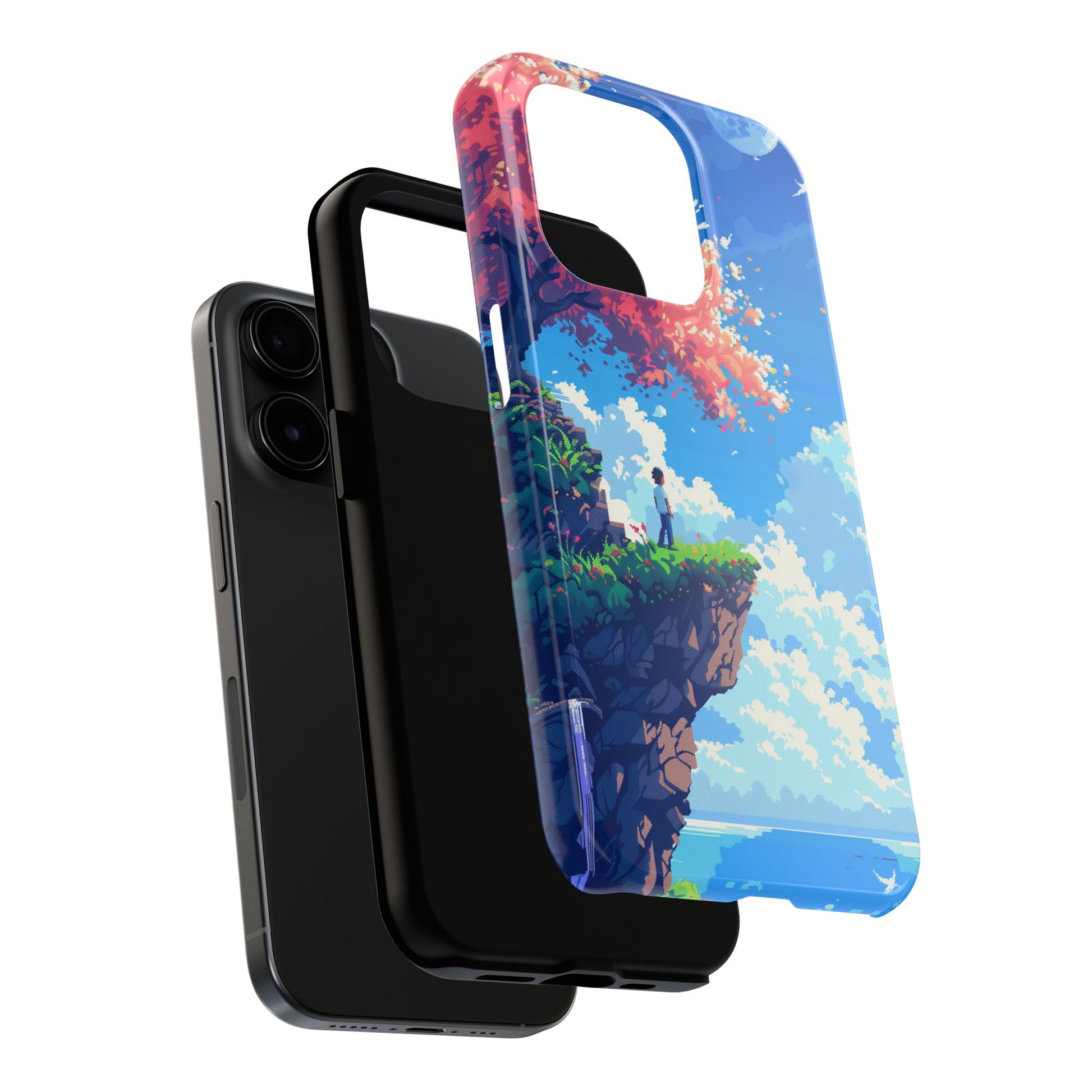 Pixel Art Video Game Landscapes Phone Case, Retro Gaming Pixelated Design, Geeky Gamer Phone Cover, Unique Video Game Art Accessories